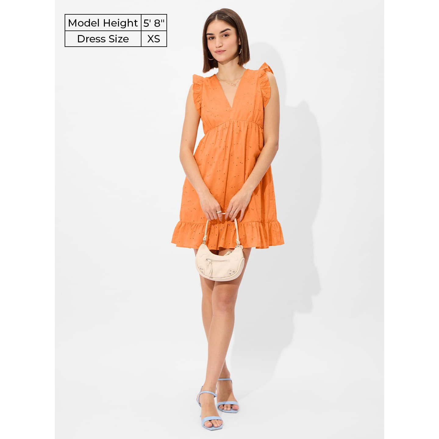 The Souled Store Cutwork Dress Orange Women And Girls Long Sleeves V Neck Oversized Dresses
