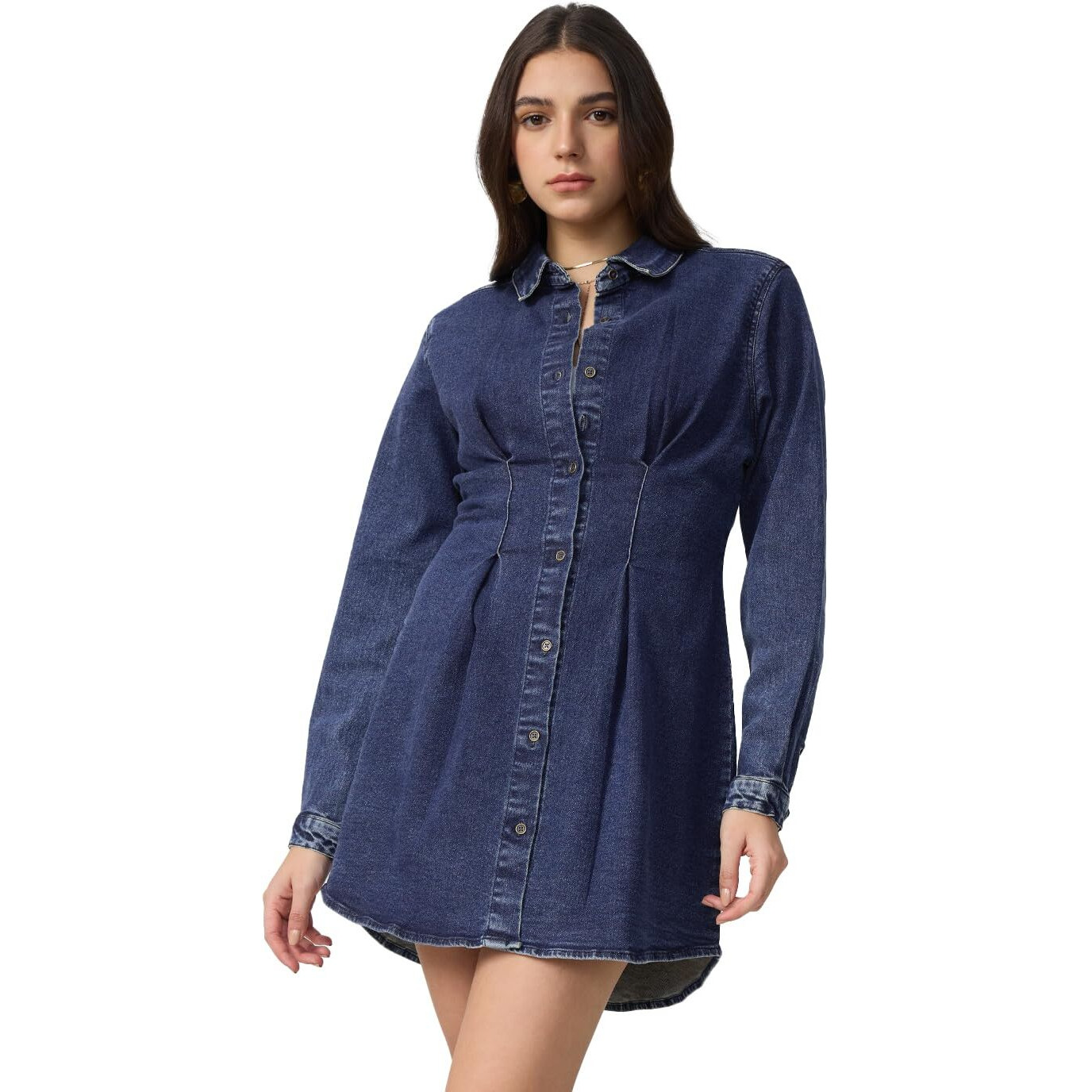 The Souled Store Denim Shirt Dress Indigo Women And Girls Long Sleeves Collared Neck Button Front Cotton Blend Mini Shirt Dresses