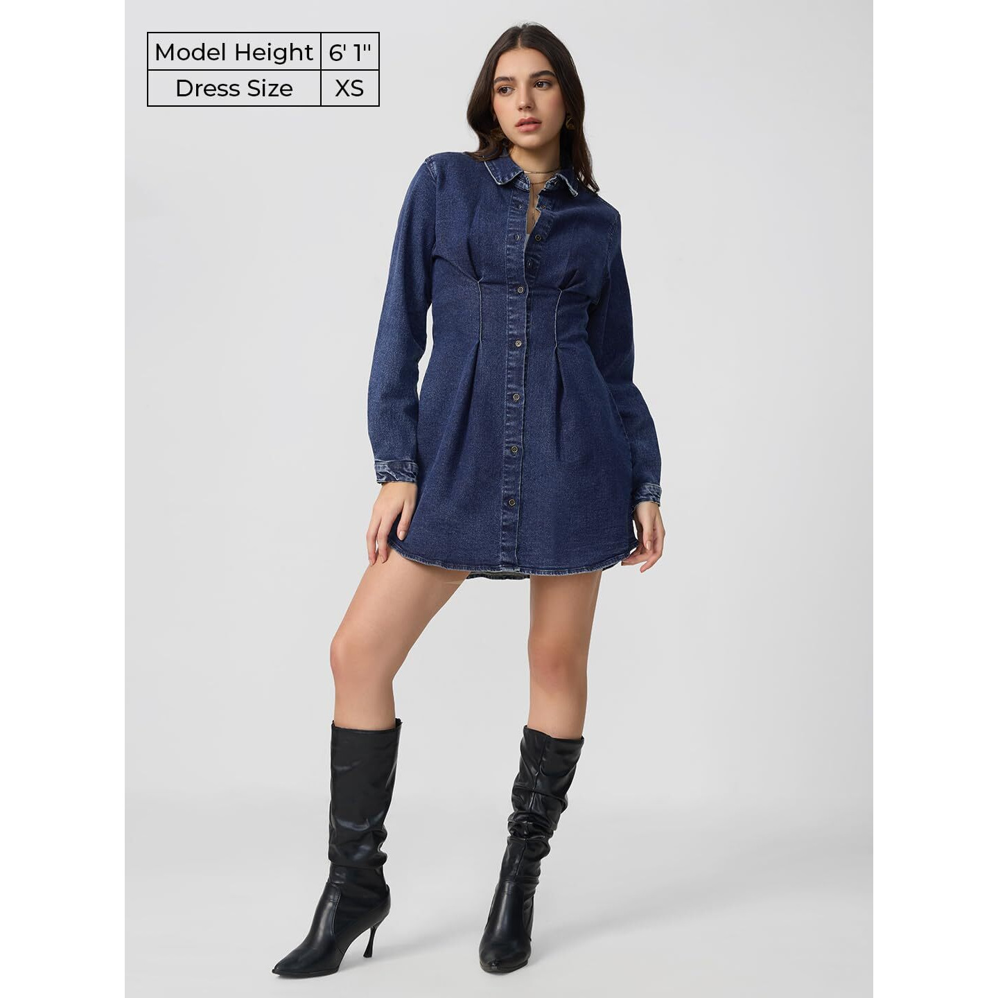 The Souled Store Denim Shirt Dress Indigo Women And Girls Long Sleeves Collared Neck Button Front Cotton Blend Mini Shirt Dresses