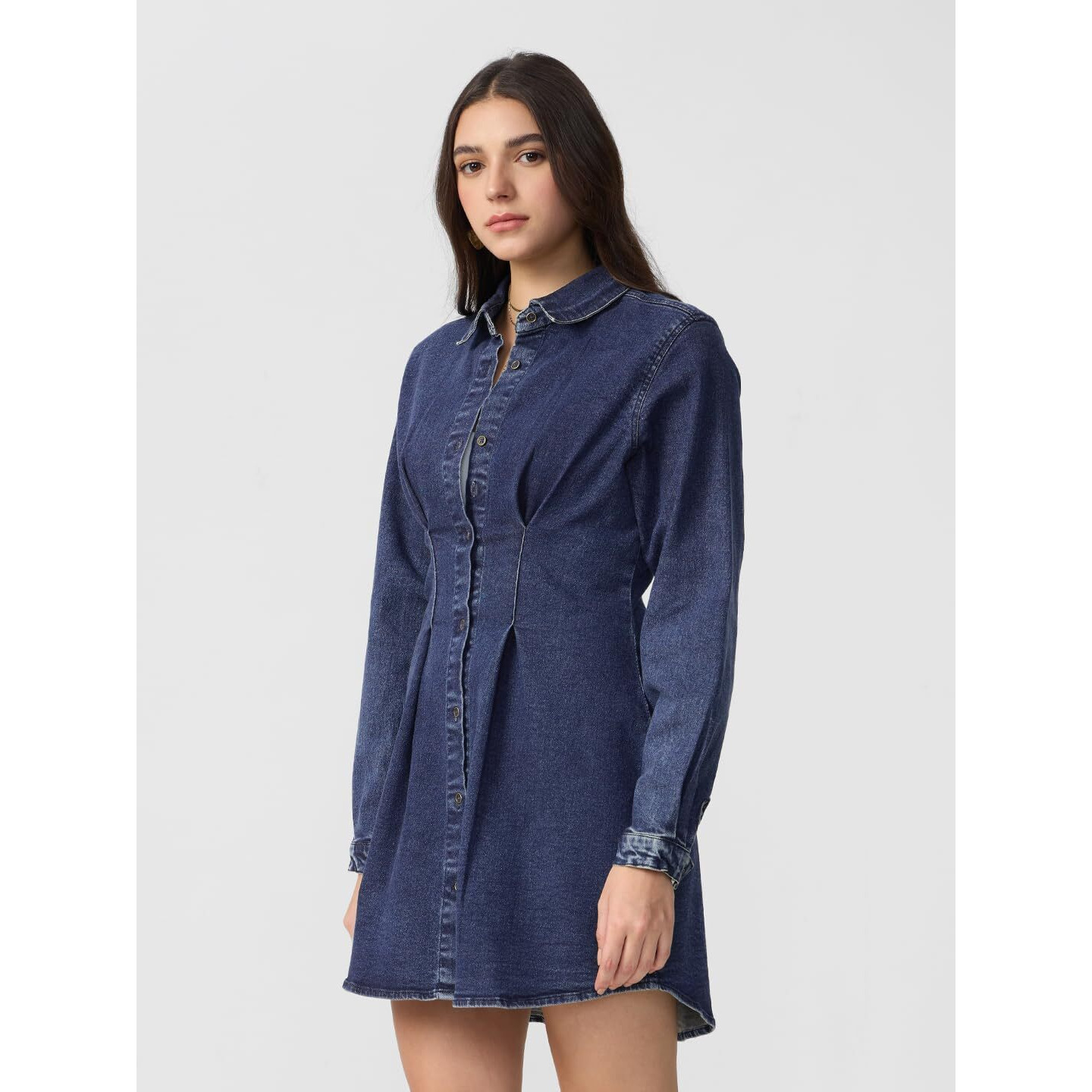 The Souled Store Denim Shirt Dress Indigo Women And Girls Long Sleeves Collared Neck Button Front Cotton Blend Mini Shirt Dresses