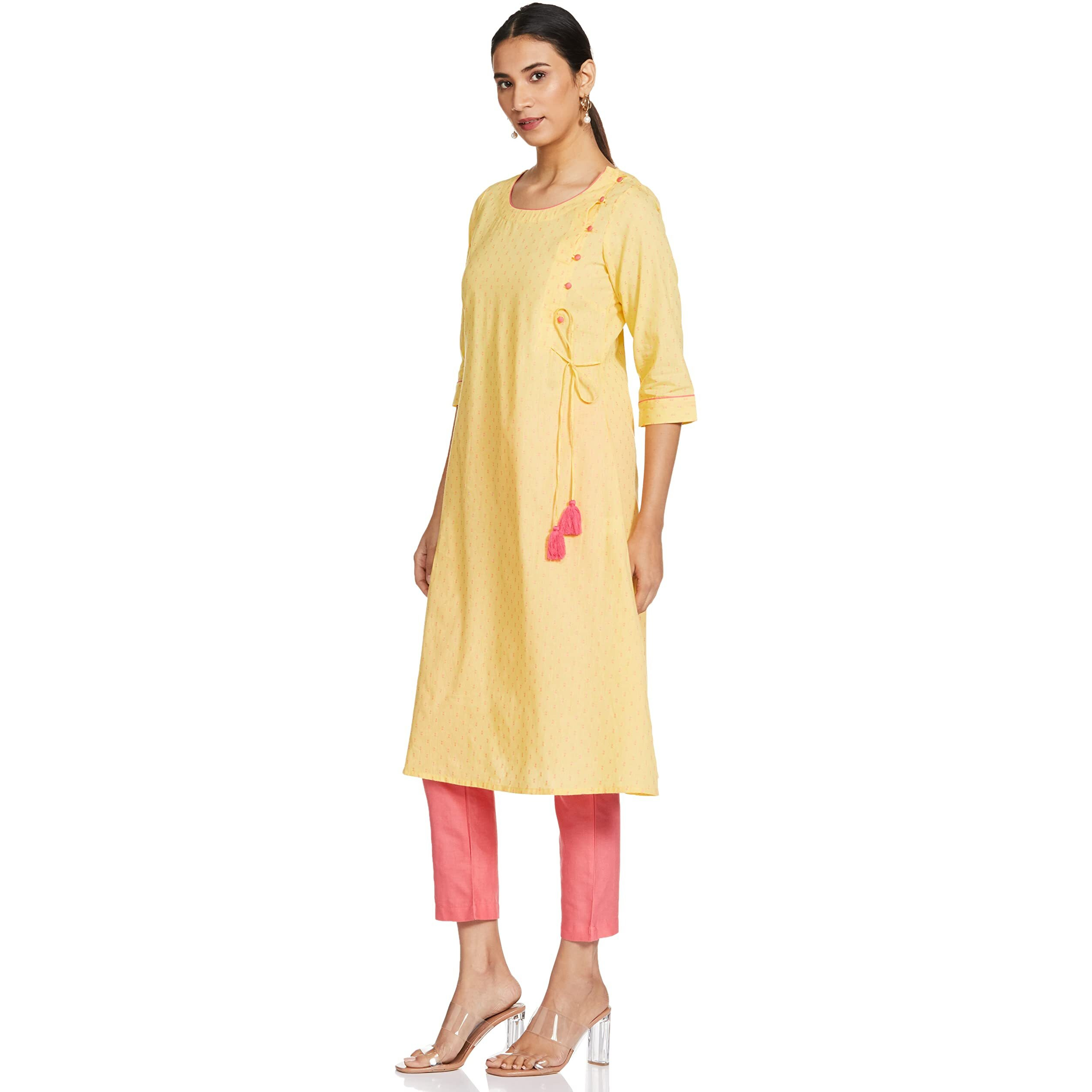 Aurelia Womens Cotton Kurta & Pant (21Onas12608-702672-Yellow-S)