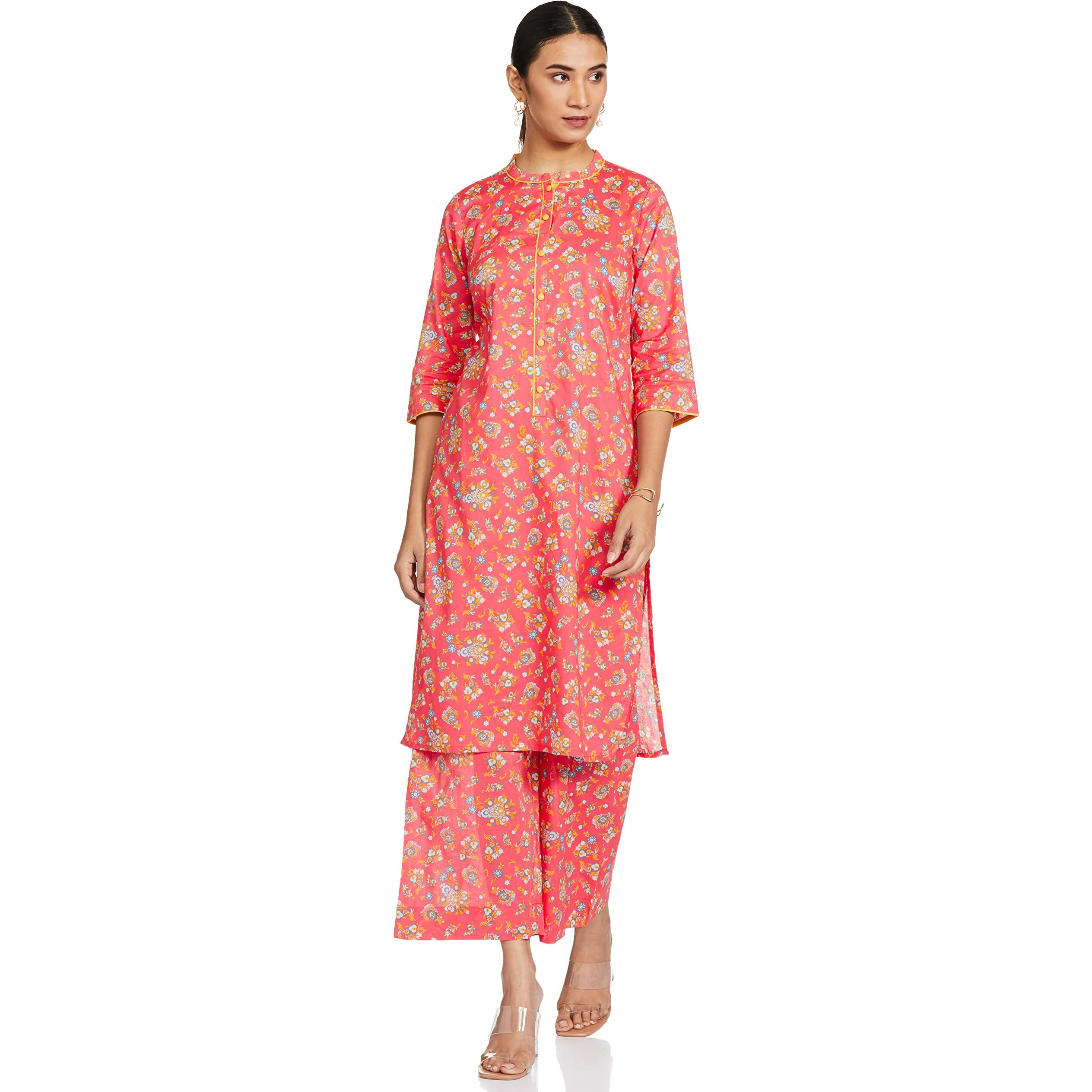 Aurelia Women's Cotton Kurta Palazzo (21Onas12607-502571-Pink-S_Rose Of Sharon_S)
