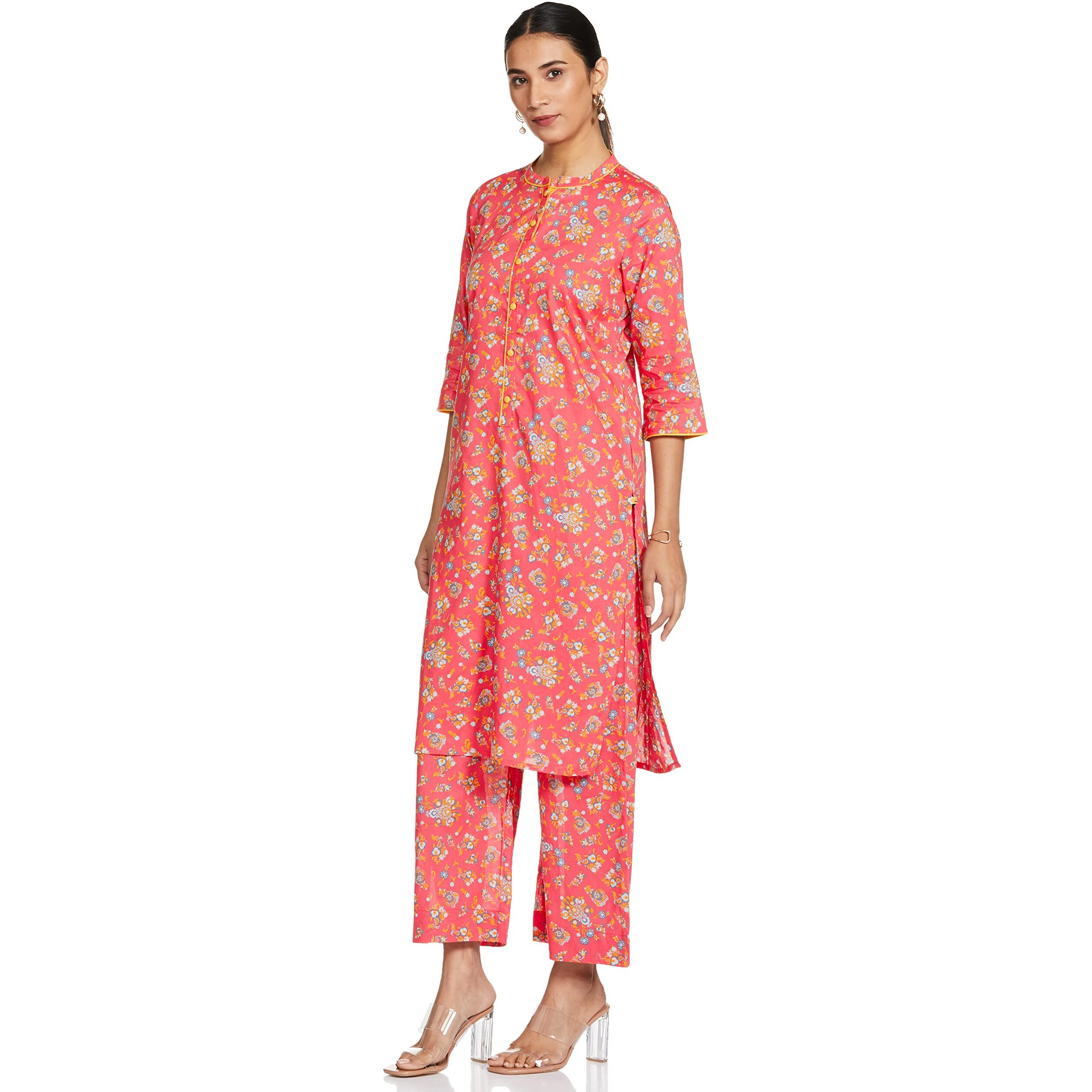 Aurelia Women's Cotton Kurta Palazzo (21Onas12607-502571-Pink-S_Rose Of Sharon_S)