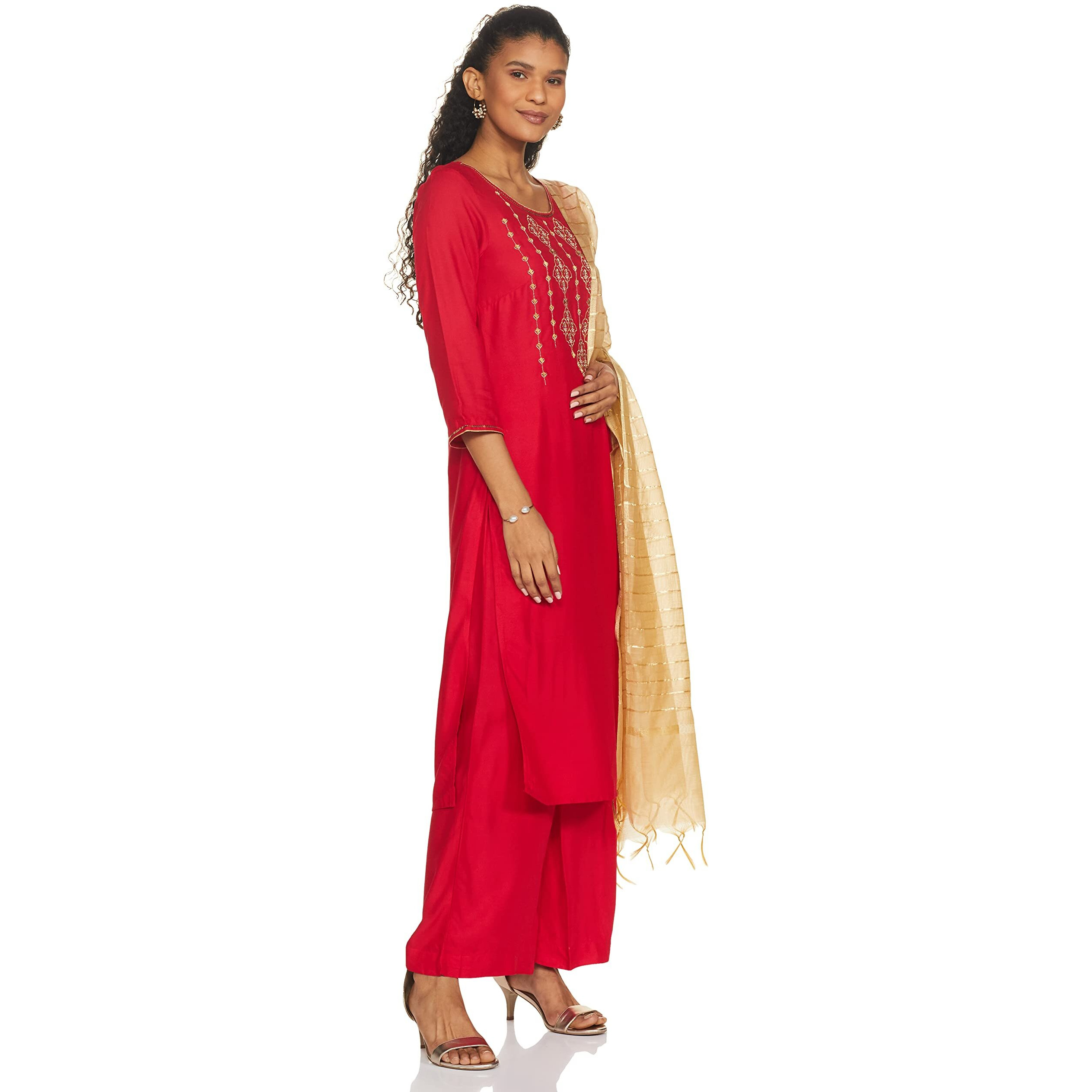 Aurelia Geometric Printed Maroon Zari Embroidered Kurta Dupatta Bottomwear