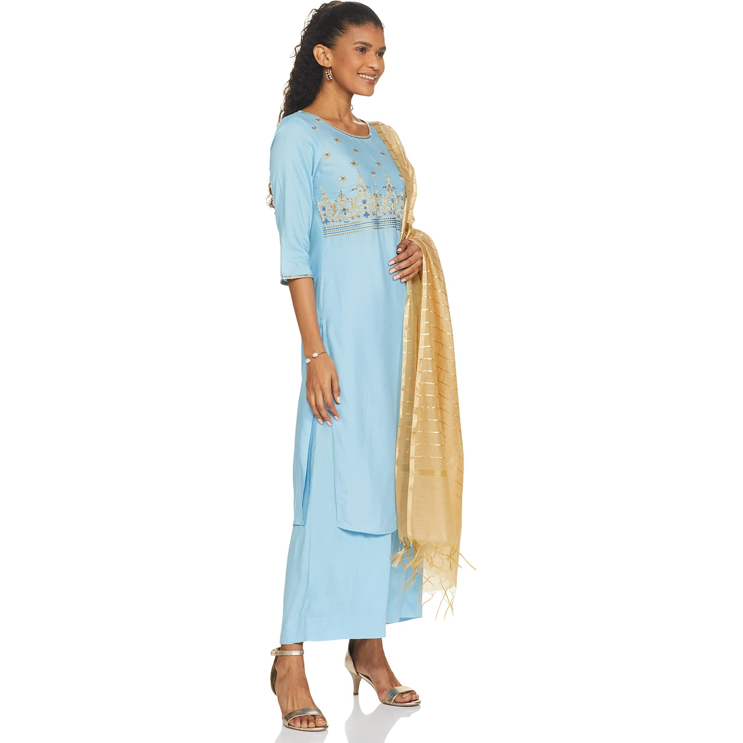 Aurelia Women's Rayon Kurta, Palazzo & Dupatta (21Onas11085-603279_Sky Blue_2Xl)