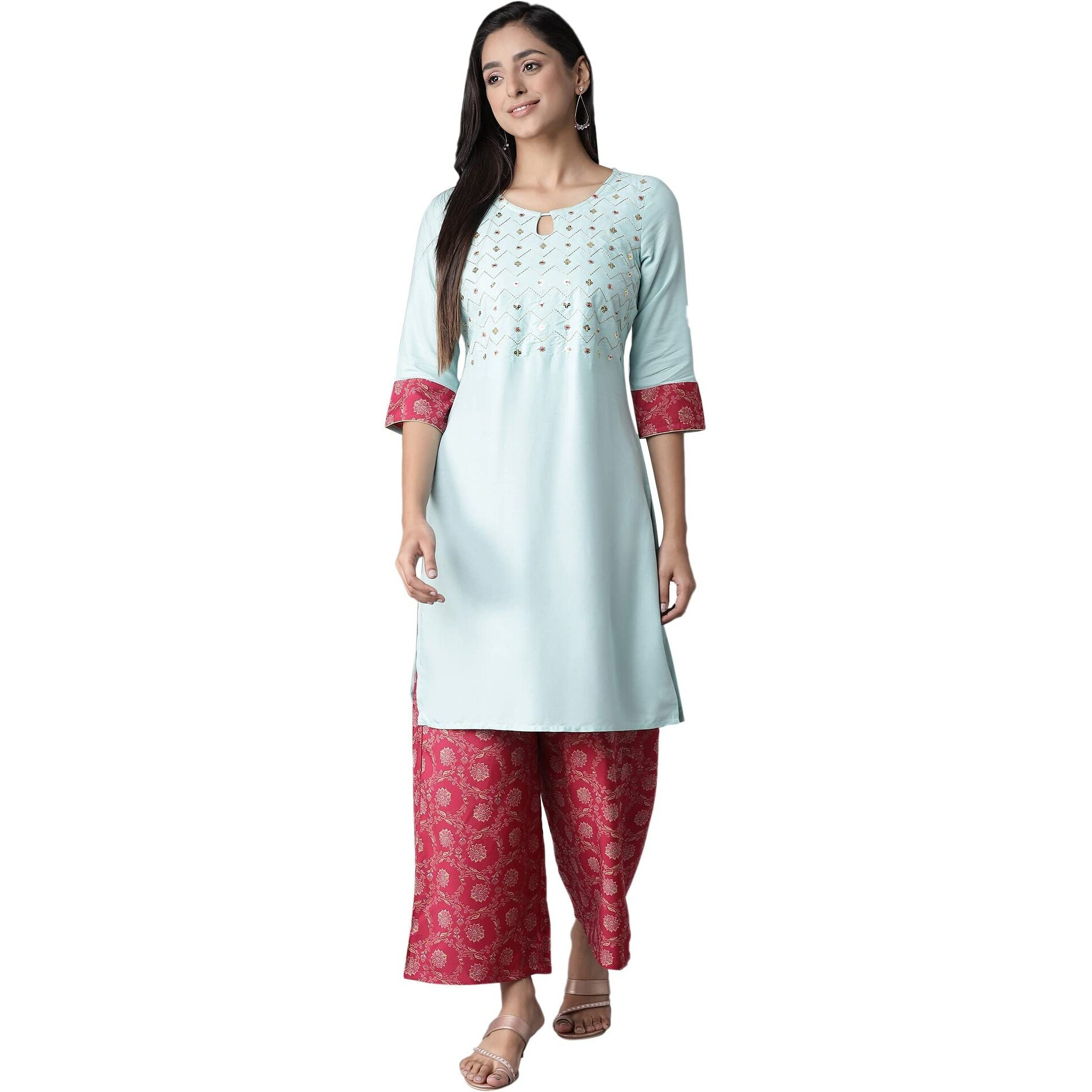 Aurelia Women's Viscose Kurta-Straight Palazzo (21Onas12896-603784_Blue_L)