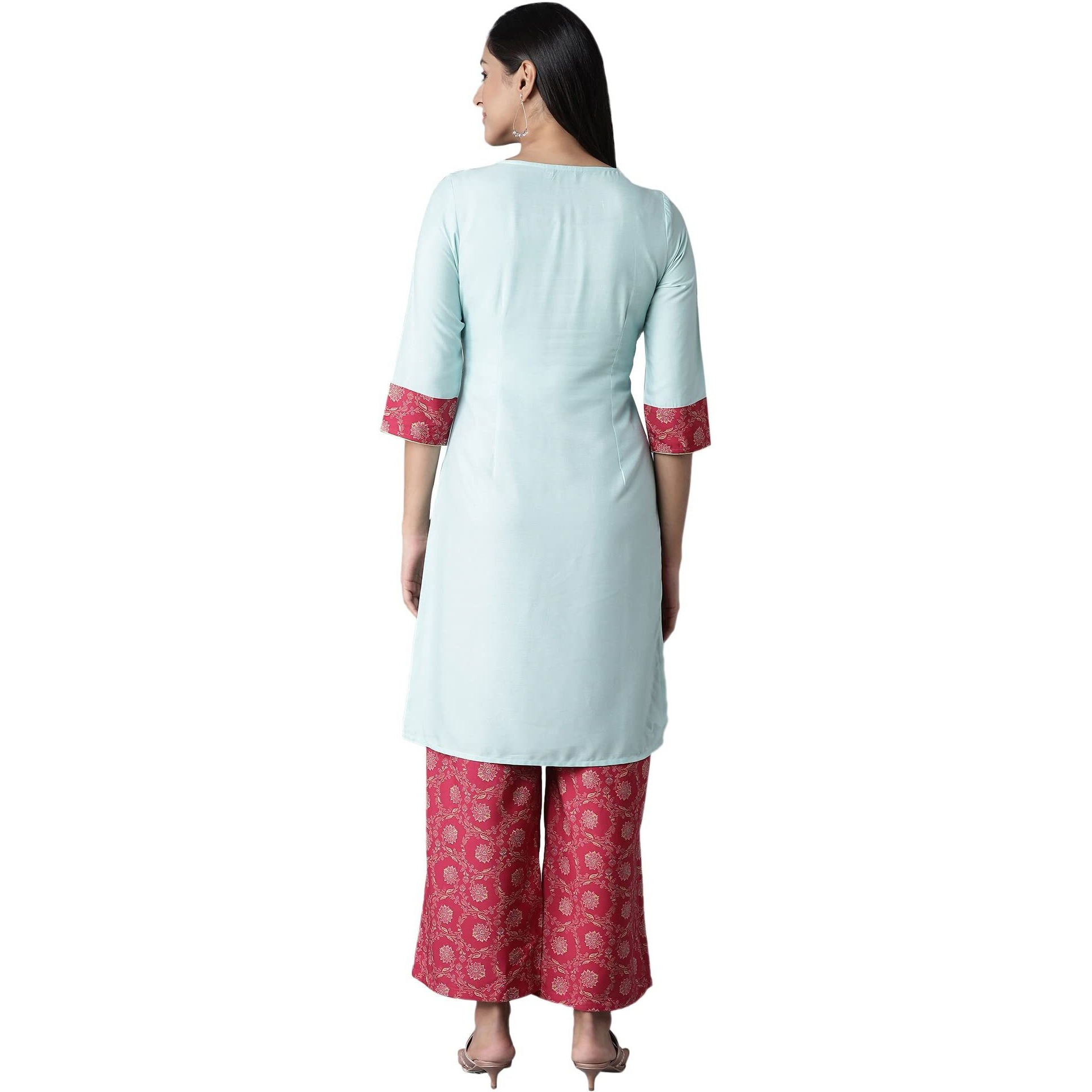 Aurelia Women's Viscose Kurta-Straight Palazzo (21Onas12896-603784_Blue_L)