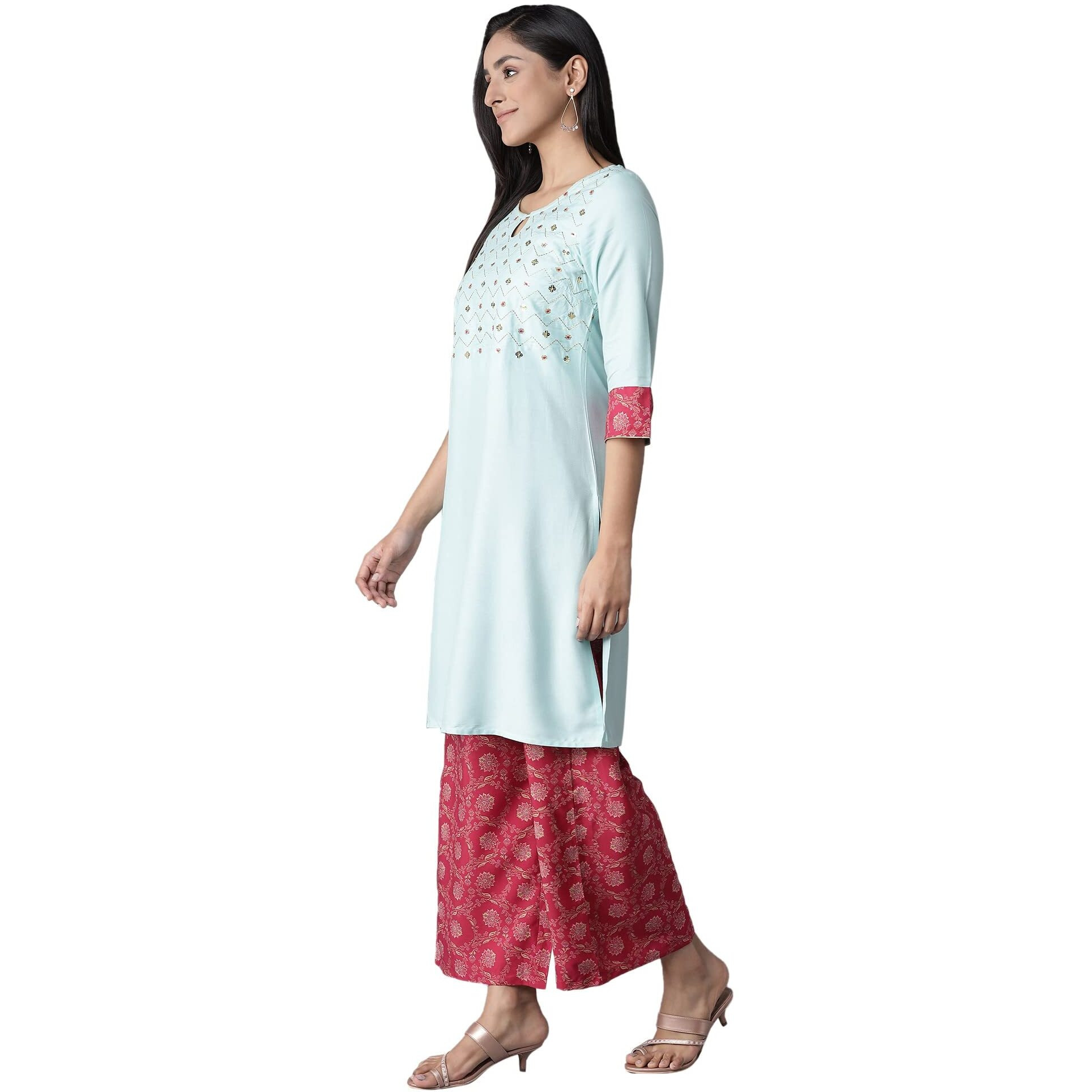 Aurelia Women's Viscose Kurta-Straight Palazzo (21Onas12896-603784_Blue_L)