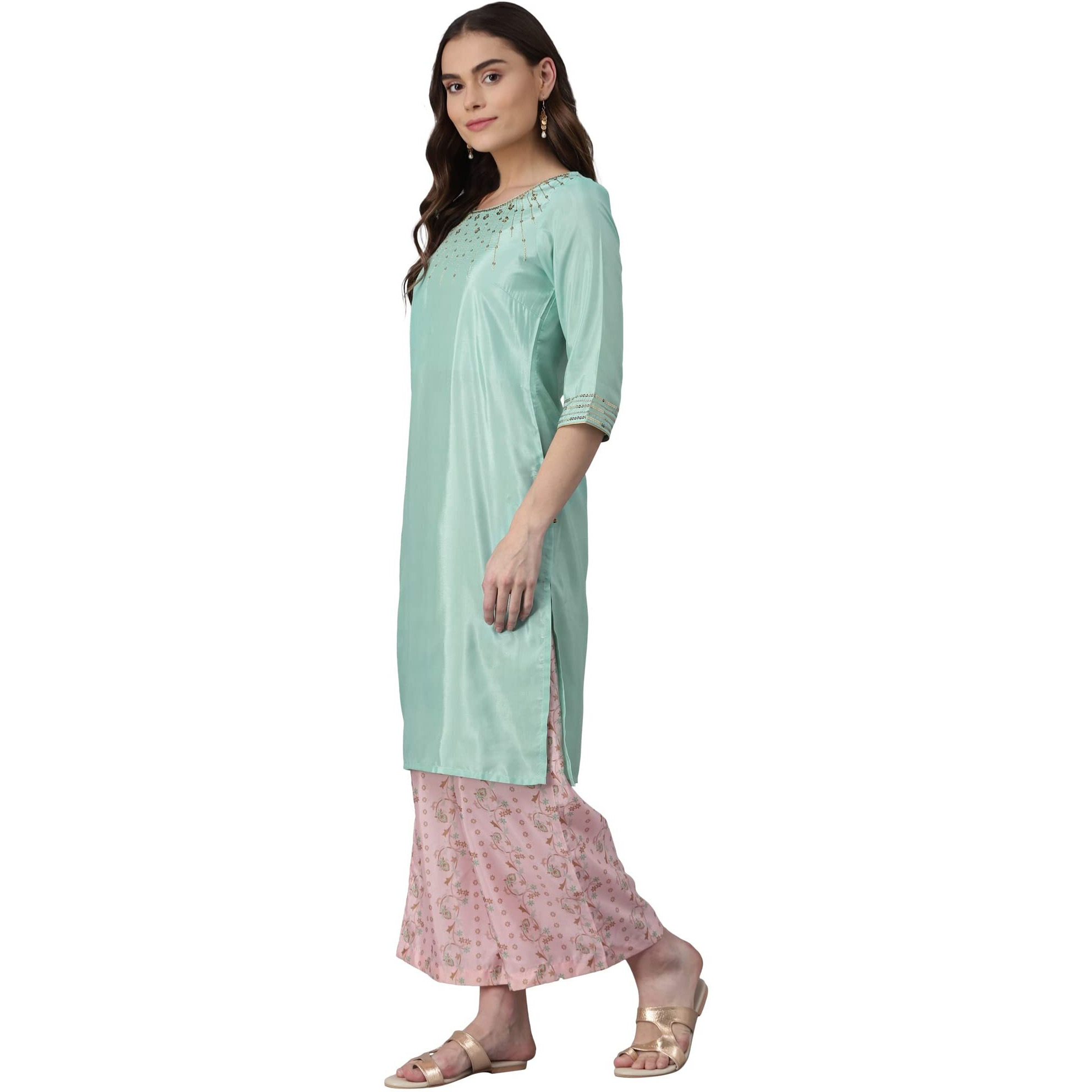 Aurelia Women's Polyester Kurta-Straight Palazzo (21Onas12897-603782_Green_S)