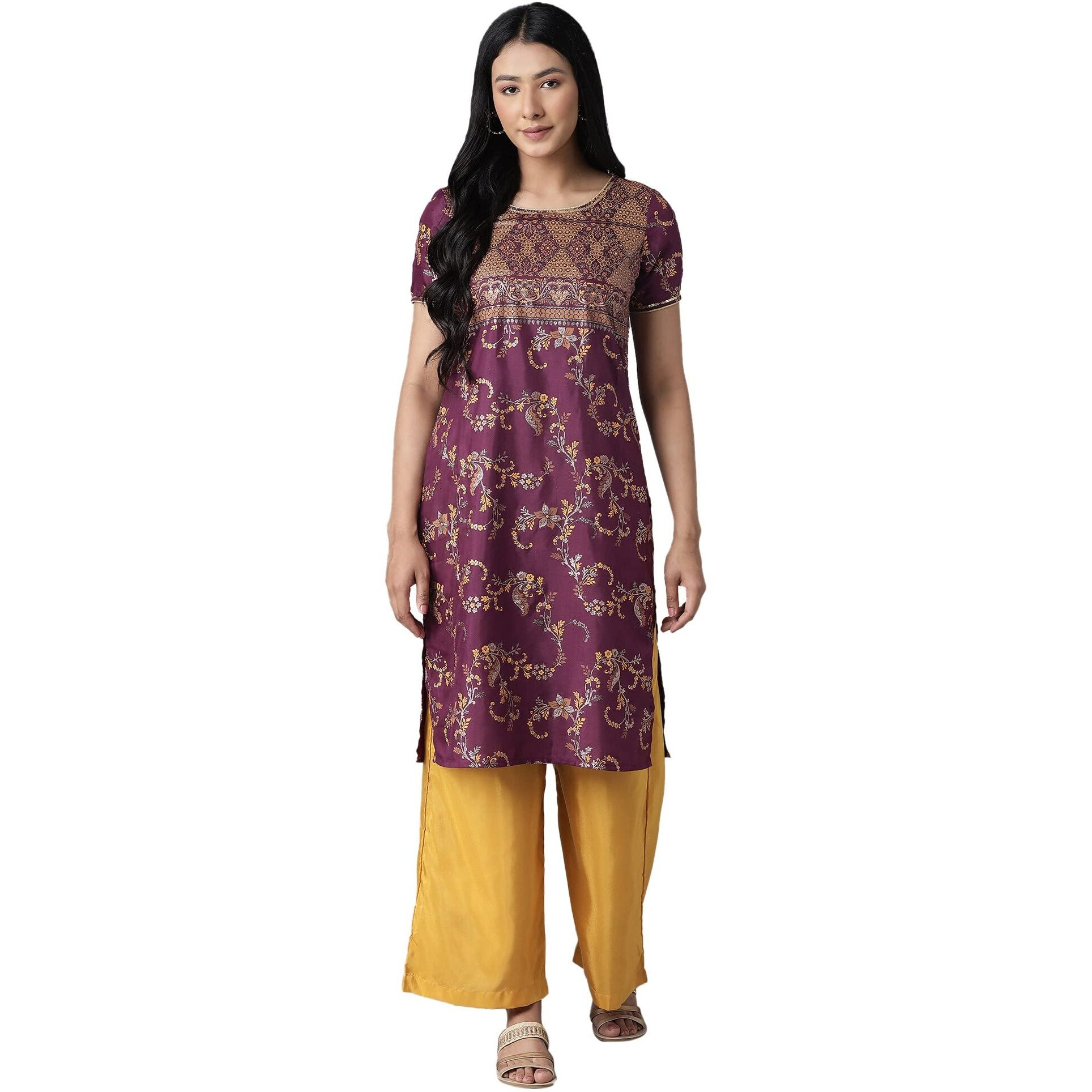 Aurelia Women's Polyester Kurta-Straight Palazzo (21Onas12910-505024_Purple_Xs)