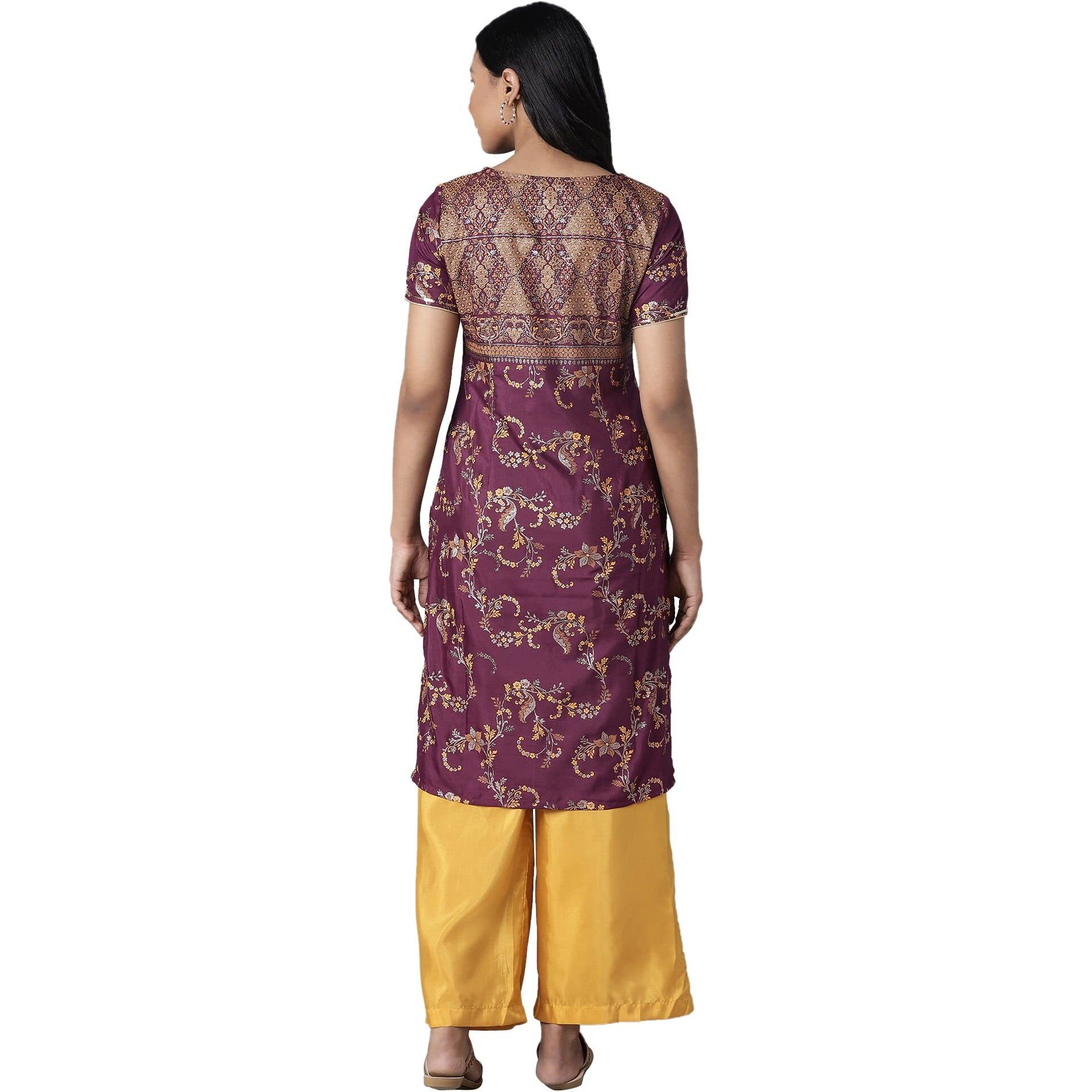 Aurelia Women's Polyester Kurta-Straight Palazzo (21Onas12910-505024_Purple_Xs)