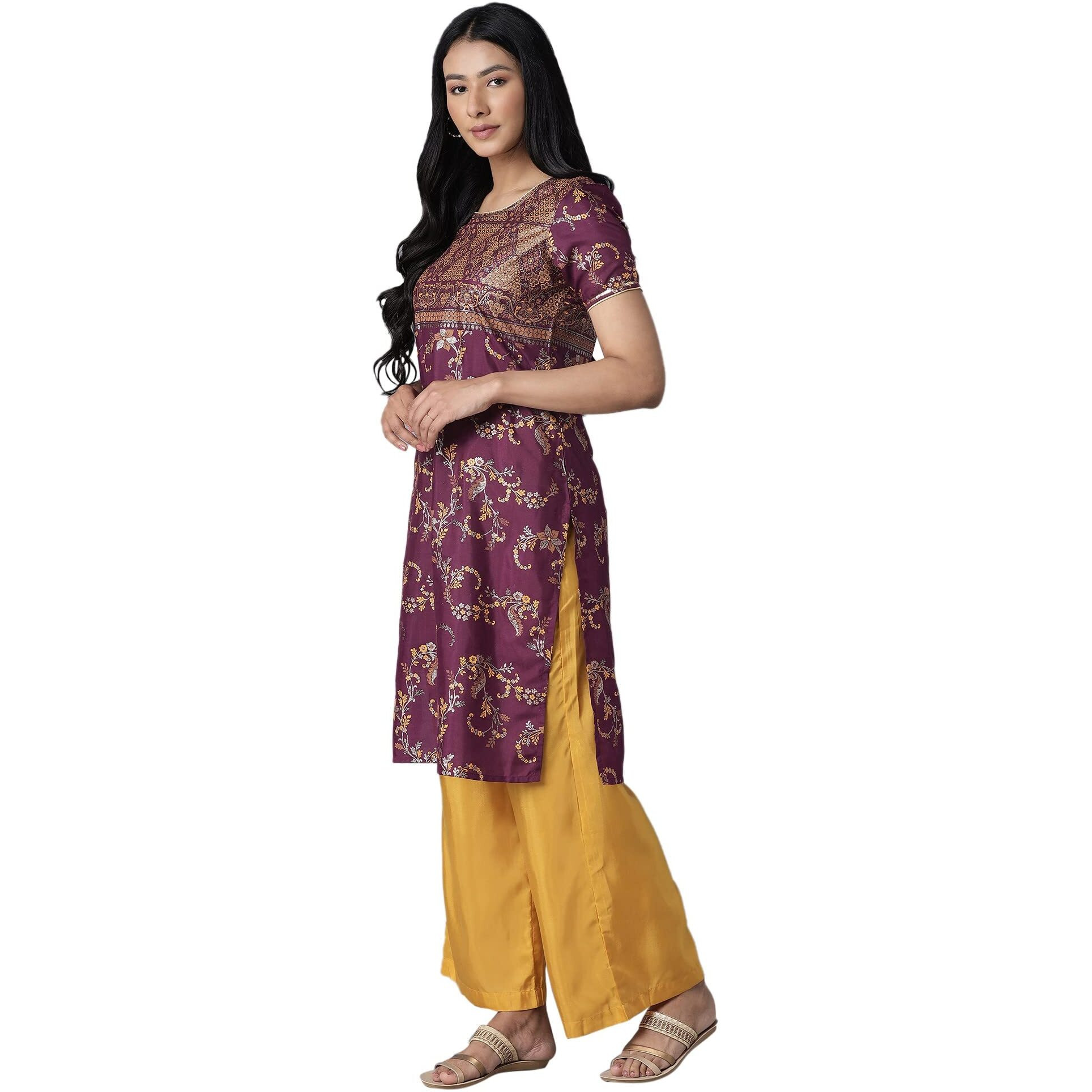 Aurelia Women's Polyester Kurta-Straight Palazzo (21Onas12910-505024_Purple_Xs)