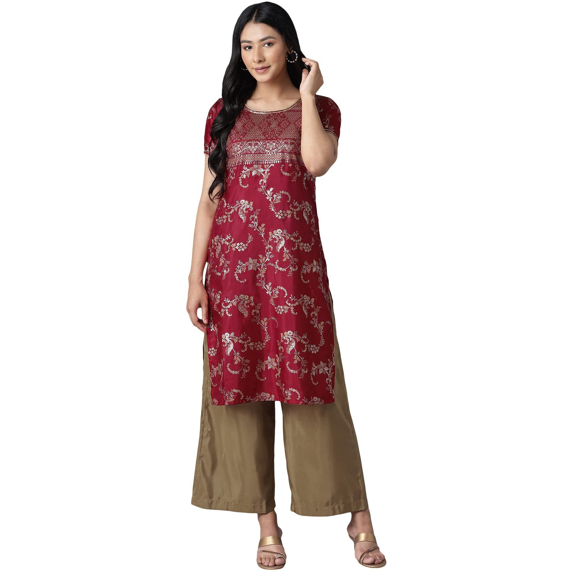Aurelia Women's Polyester Kurta-Straight Palazzo (21Onas12910-505025_Red_Xl)