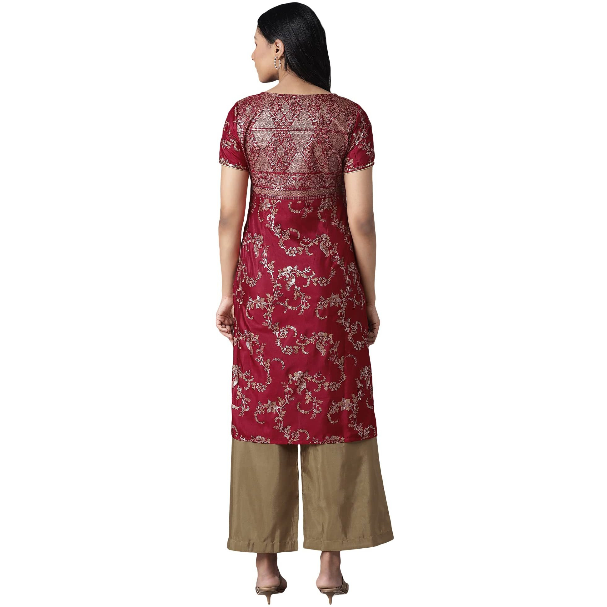 Aurelia Women's Polyester Kurta-Straight Palazzo (21Onas12910-505025_Red_Xl)