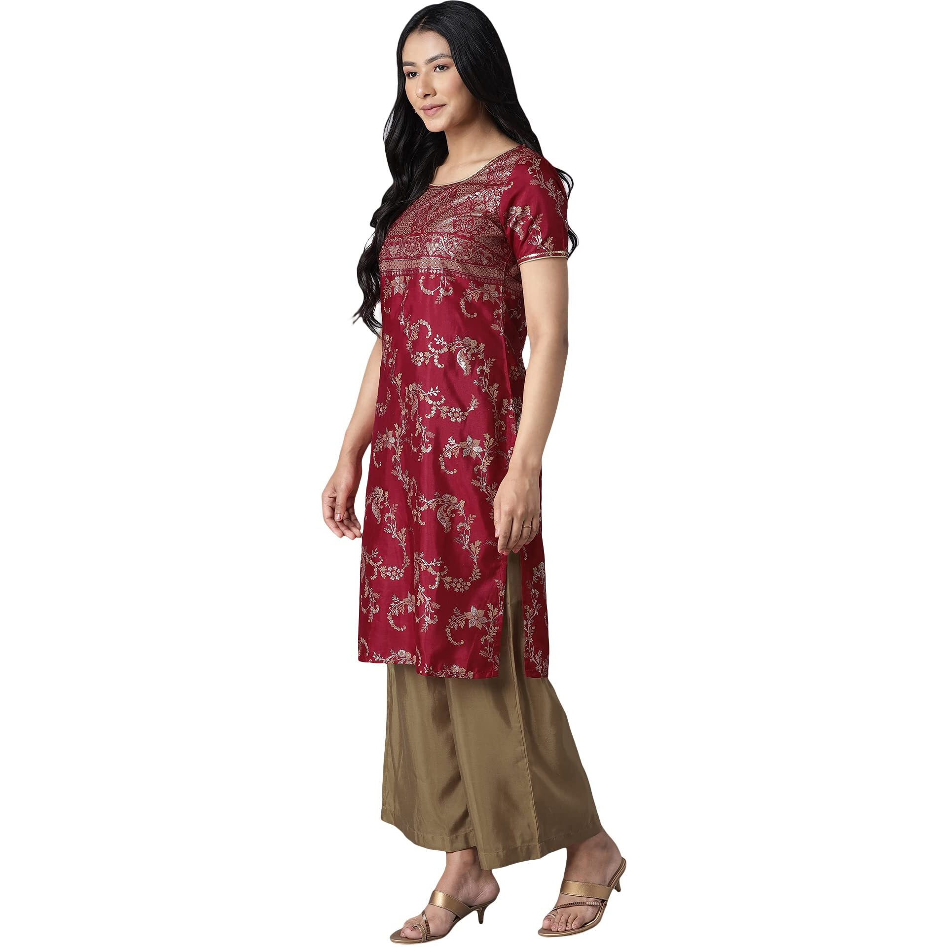 Aurelia Women's Polyester Kurta-Straight Palazzo (21Onas12910-505025_Red_Xl)