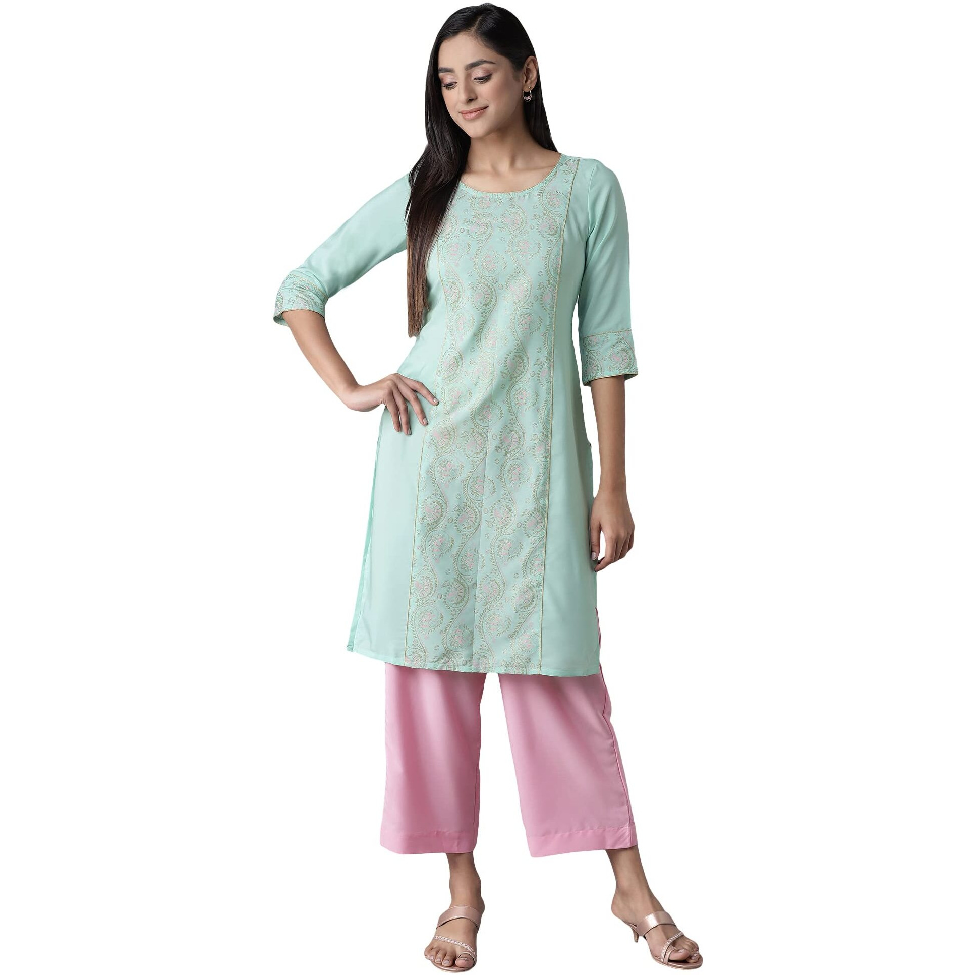Aurelia Women's Polyester Kurta-Straight Culotte (21Onas12905-603762_Green_Xs)