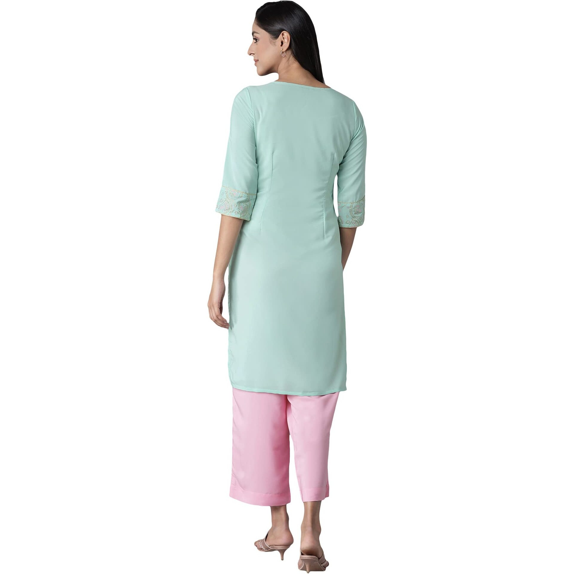 Aurelia Women's Polyester Kurta-Straight Culotte (21Onas12905-603762_Green_Xs)