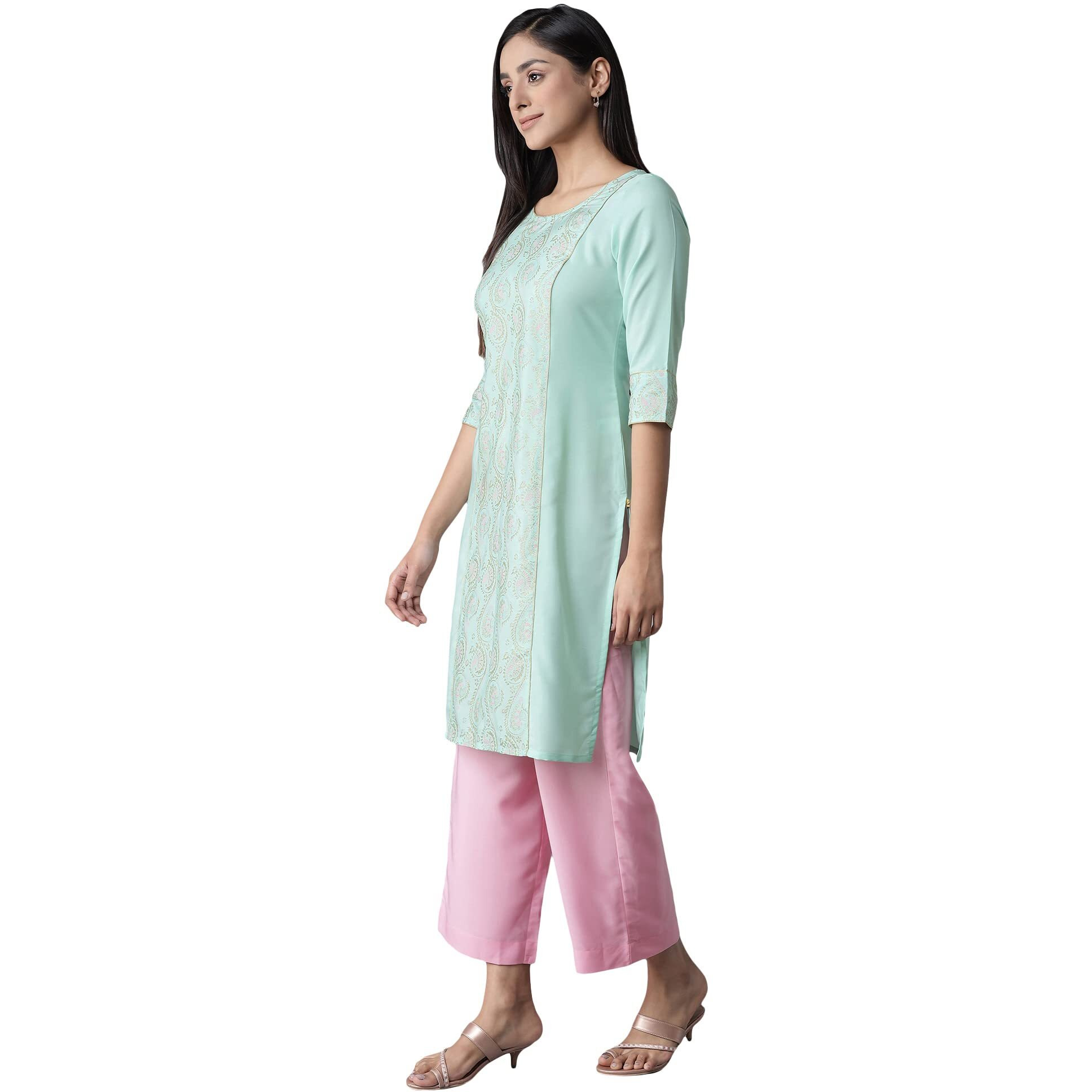 Aurelia Women's Polyester Kurta-Straight Culotte (21Onas12905-603762_Green_Xs)