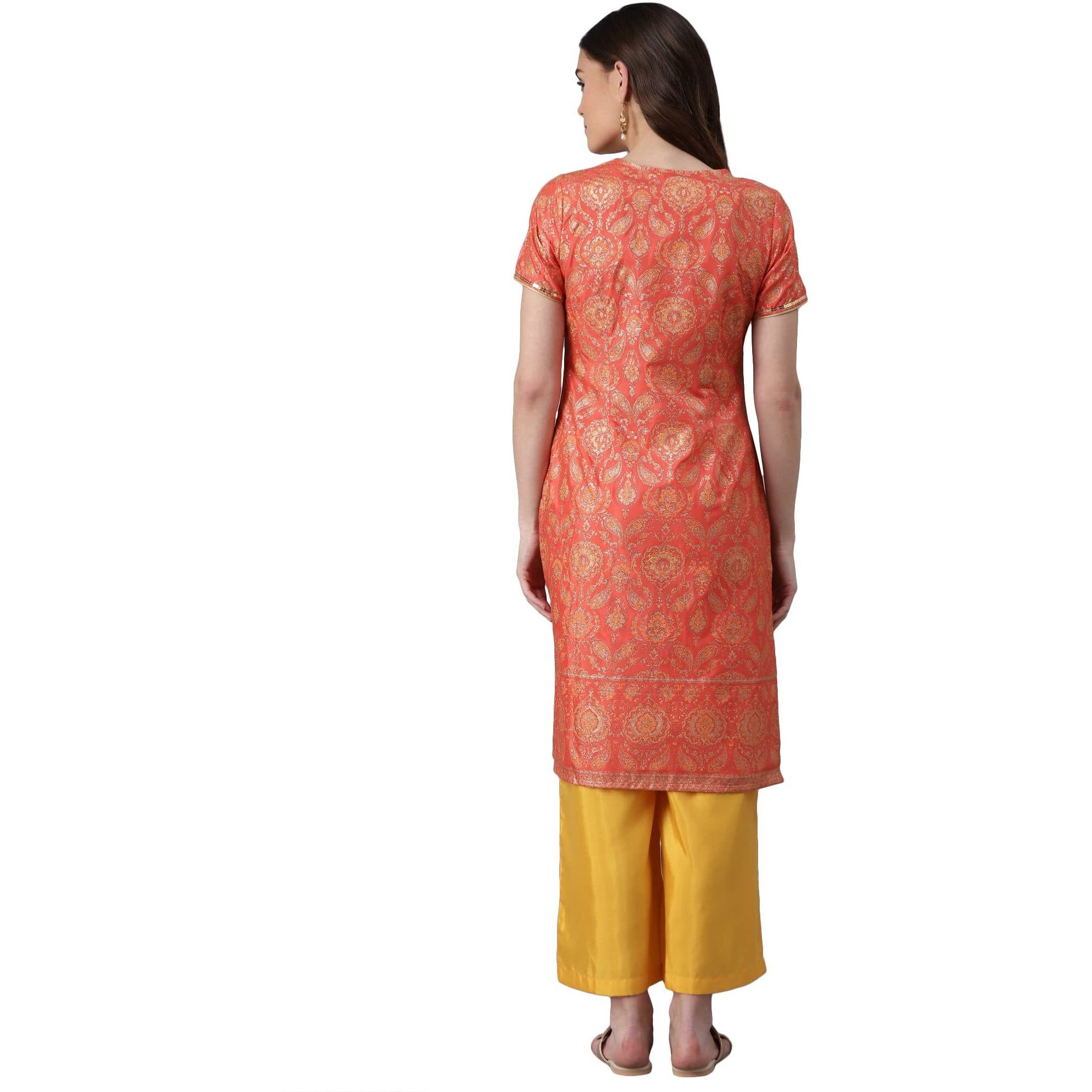 Aurelia Women's Polyester Kurta-Straight Palazzo (21Onas12906-505020_Orange_S)