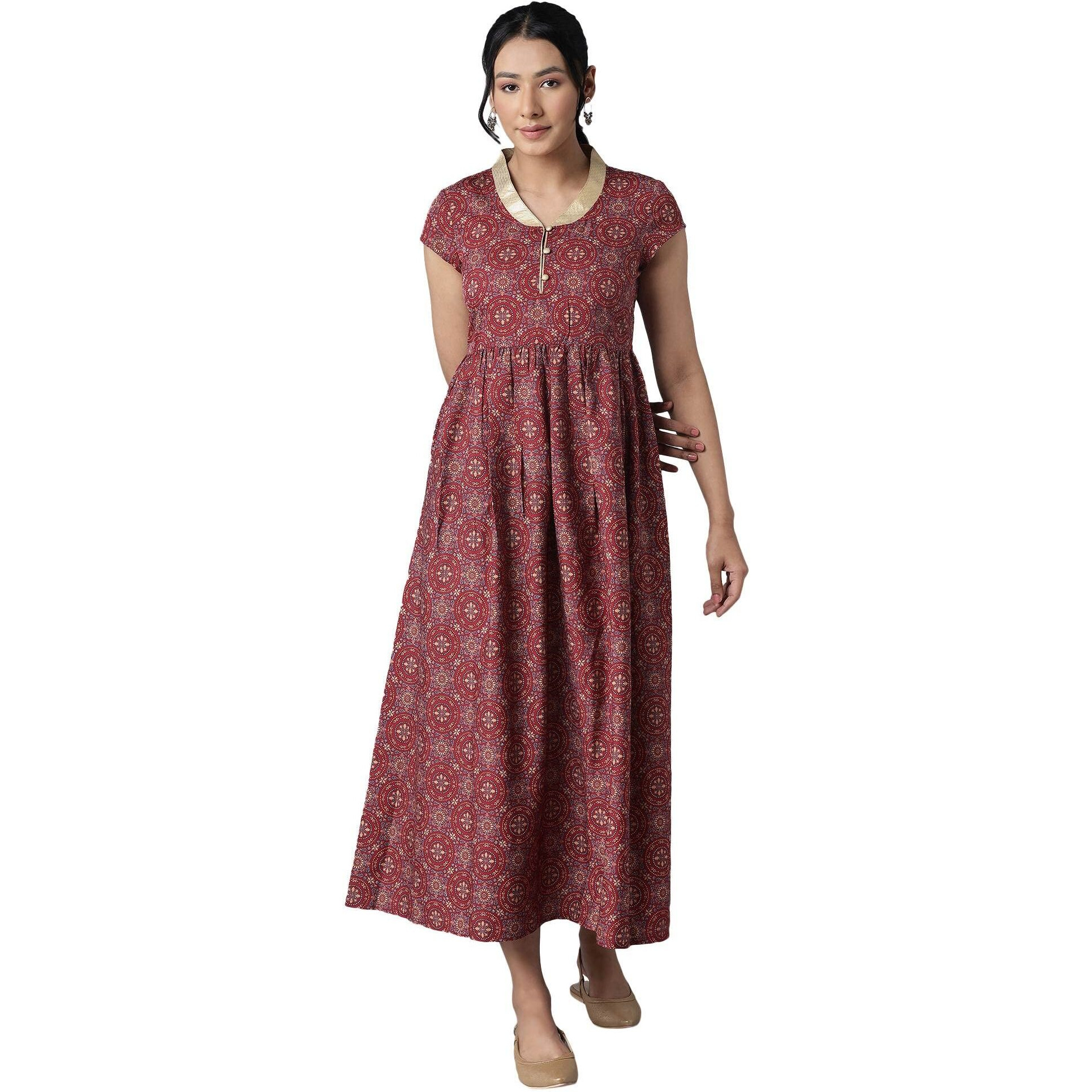 Aurelia Women's Polyester Flared Ankle Length Casual Dress (21Ona12925-505081_Maroon_S)