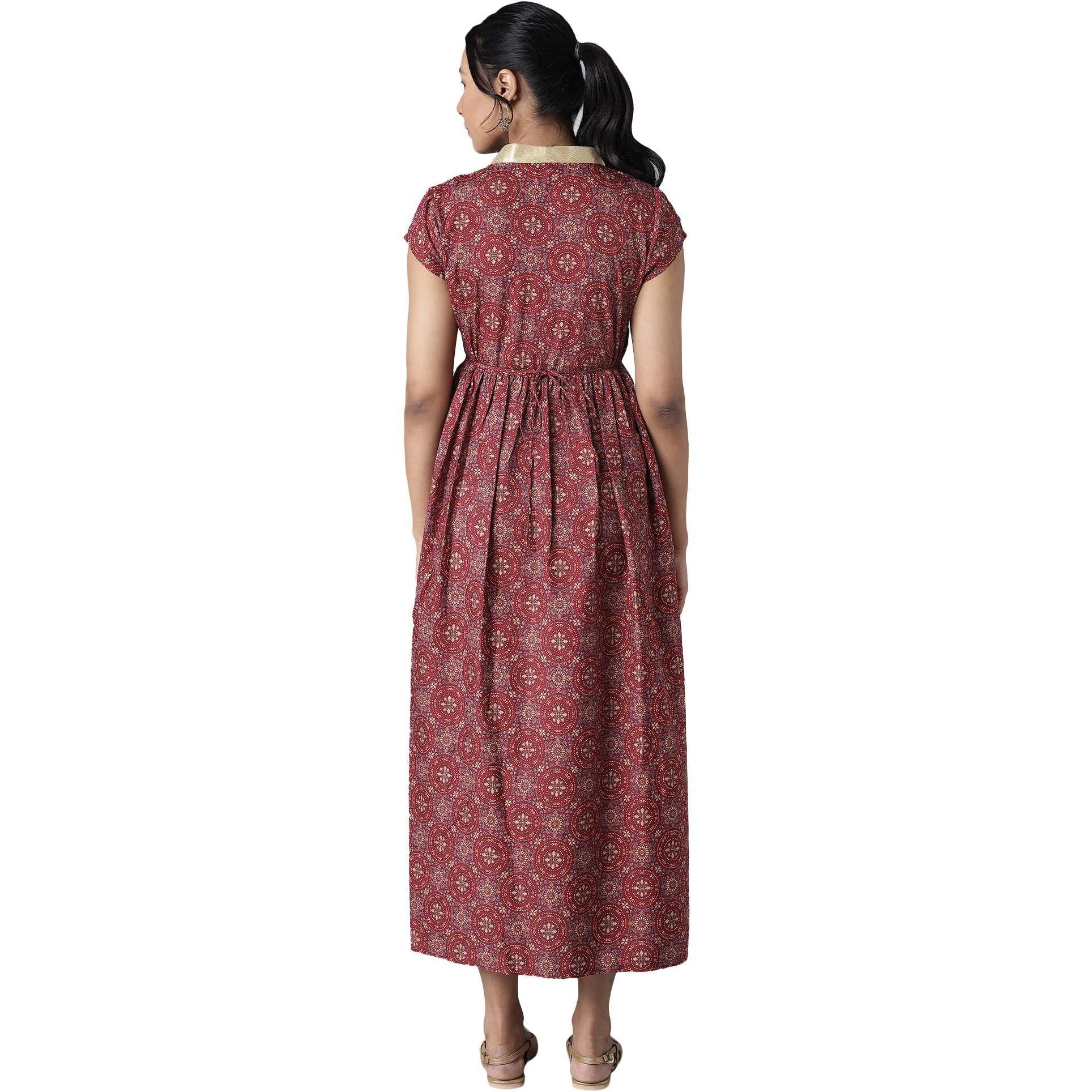 Aurelia Women's Polyester Flared Ankle Length Casual Dress (21Ona12925-505081_Maroon_S)