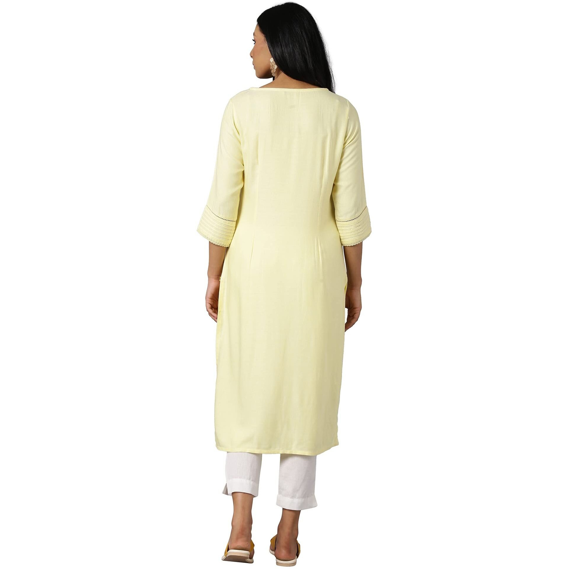 Aurelia Women's Viscose Solid Regular Kurta (22Fea12231-702549_Yellow_3Xl)