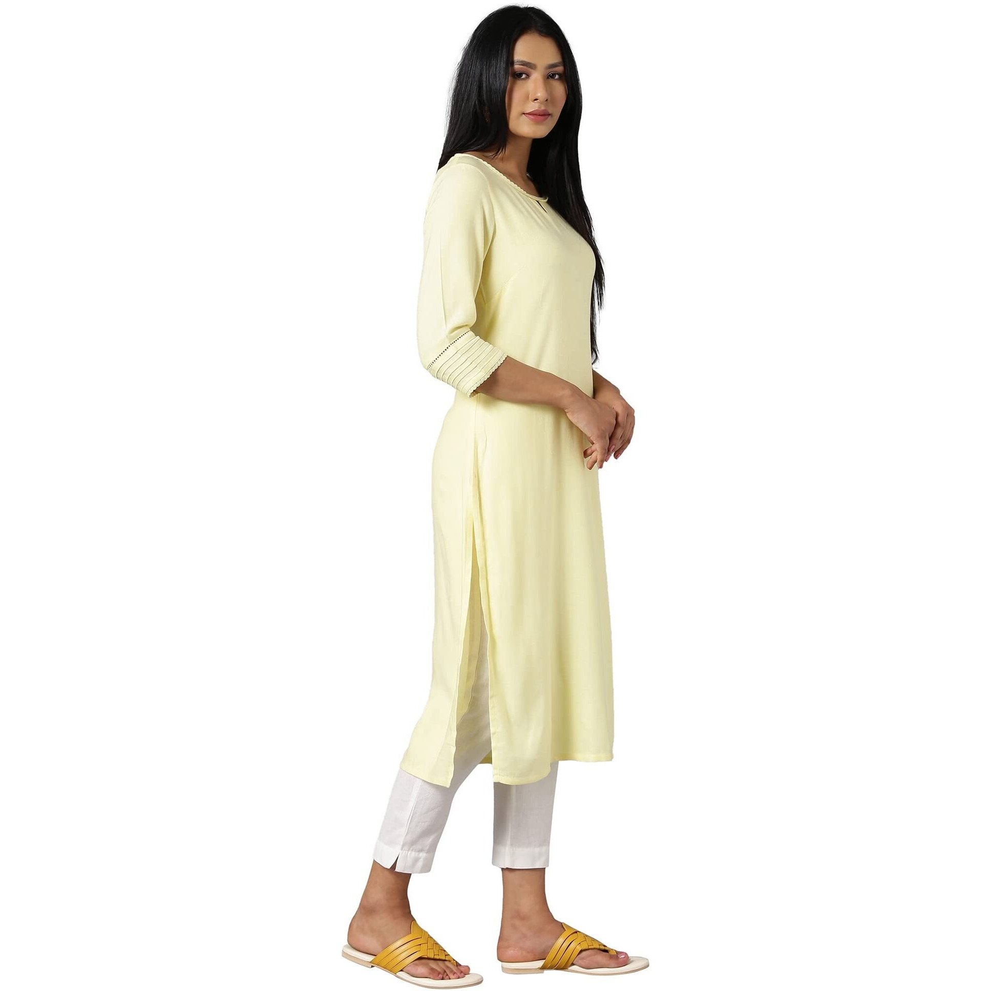 Aurelia Women's Viscose Solid Regular Kurta (22Fea12231-702549_Yellow_3Xl)