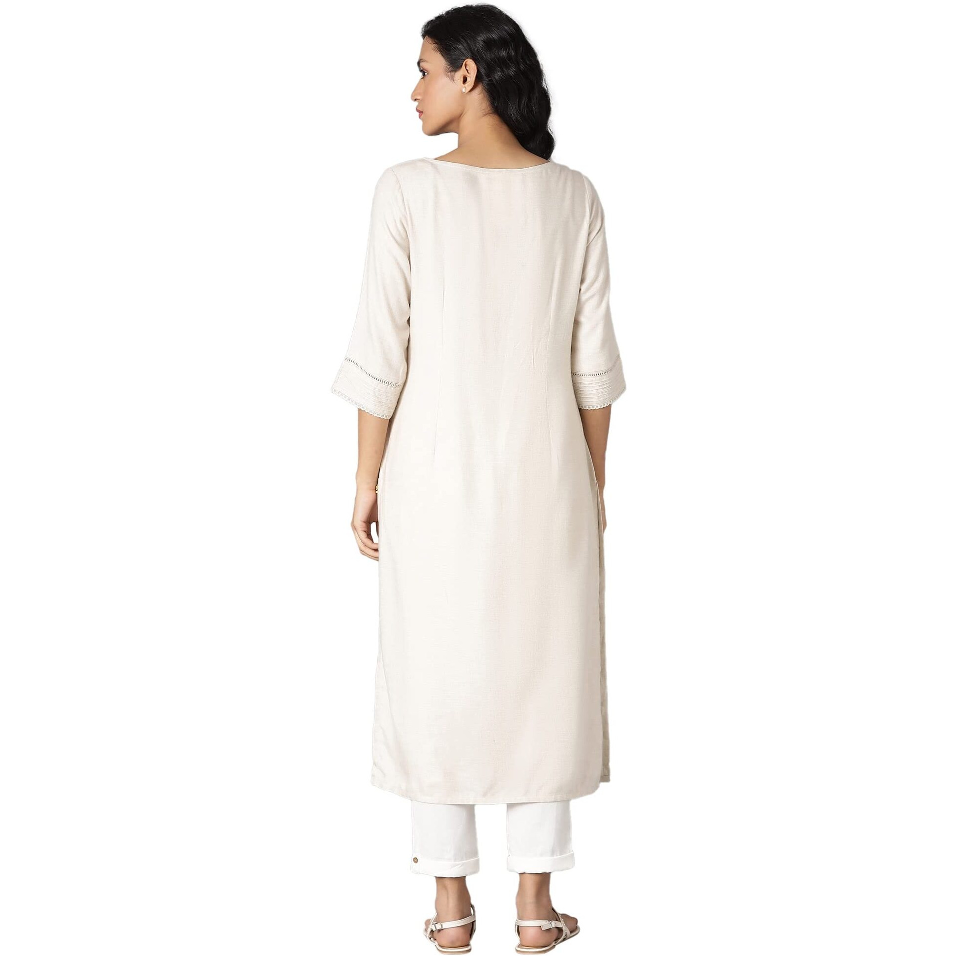 Aurelia Women's Viscose Solid Regular Kurta (22Fea12231-702555_Beige_S)