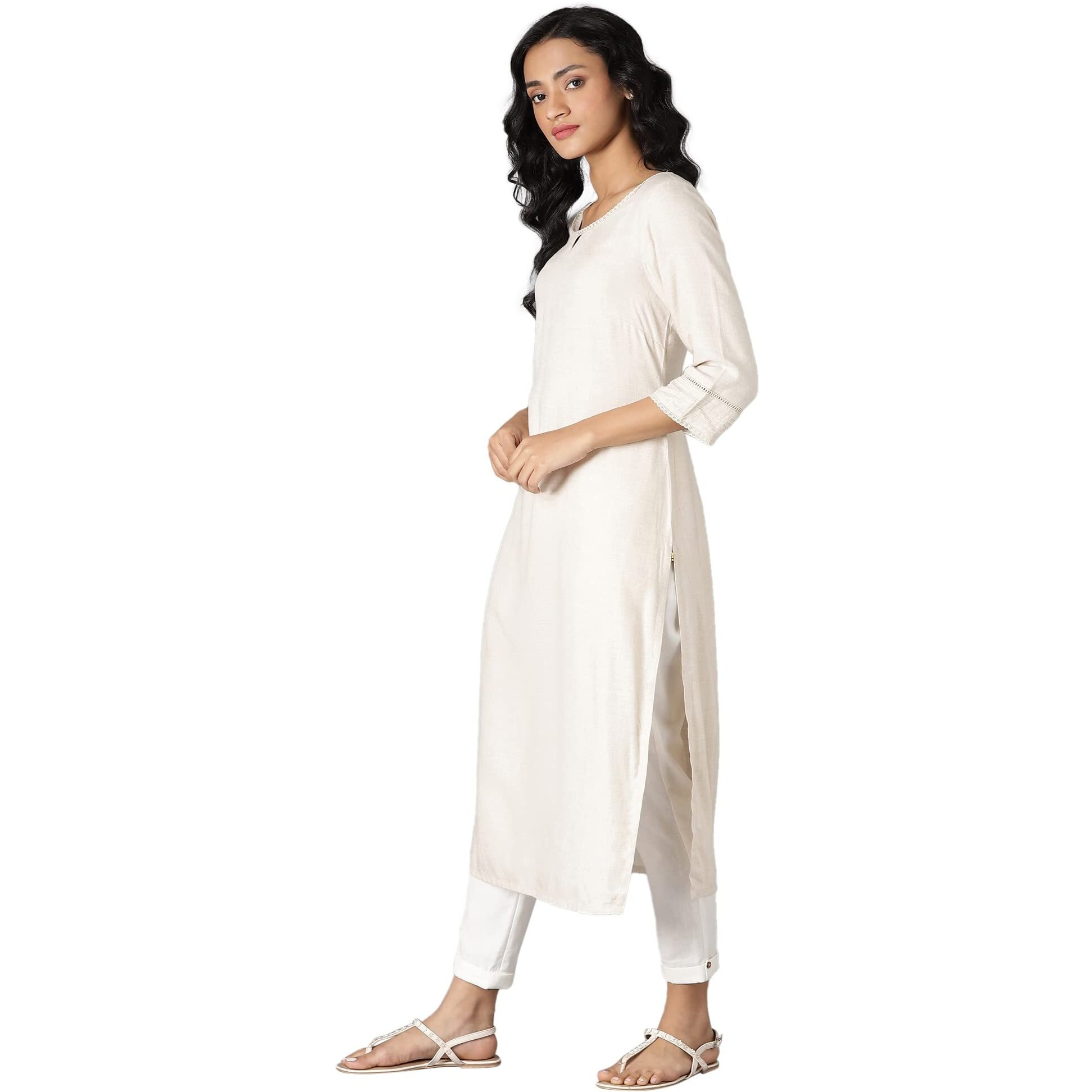 Aurelia Women's Viscose Solid Regular Kurta (22Fea12231-702555_Beige_S)