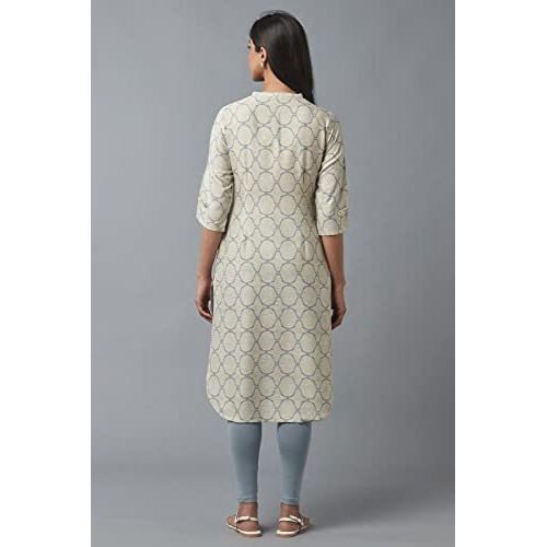 W For Woman Women's Rayon Geometric Regular Kurta (22Few17271-116748_Moonbeam Grey_2Xl)