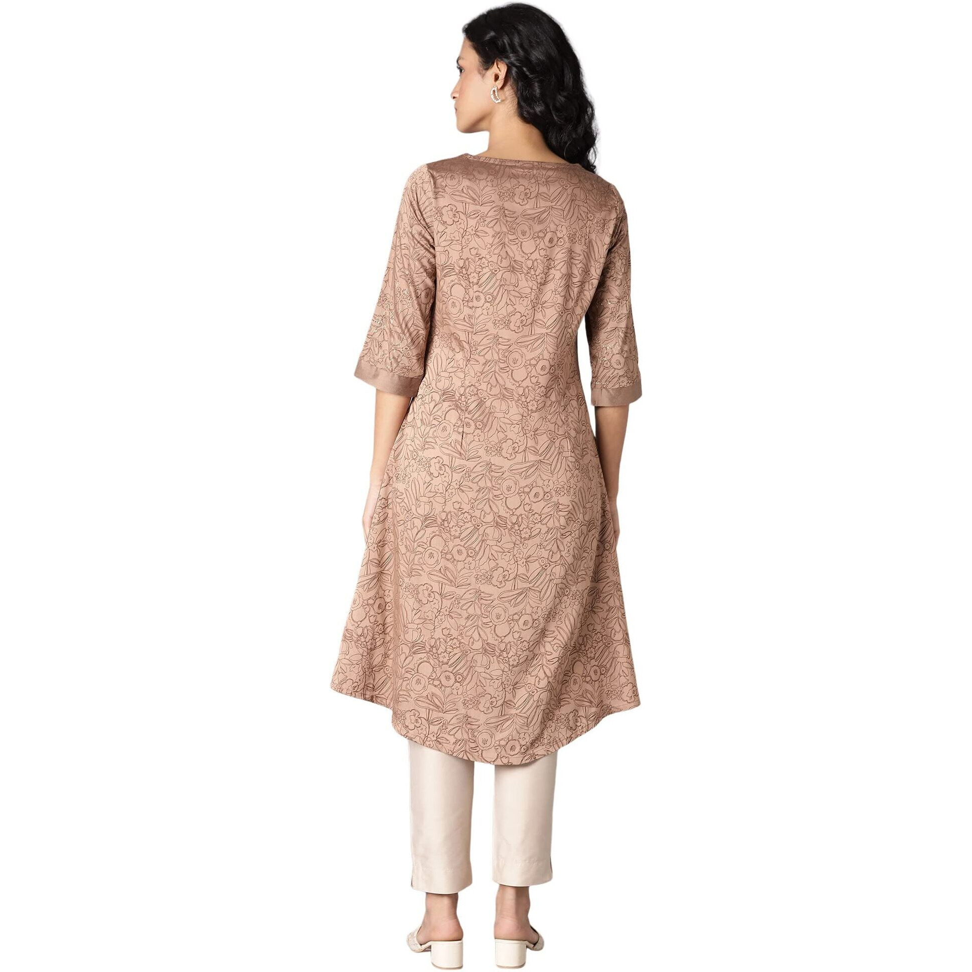 W For Woman Brown A-Line Printed Kurta_22Few17280-116749_L