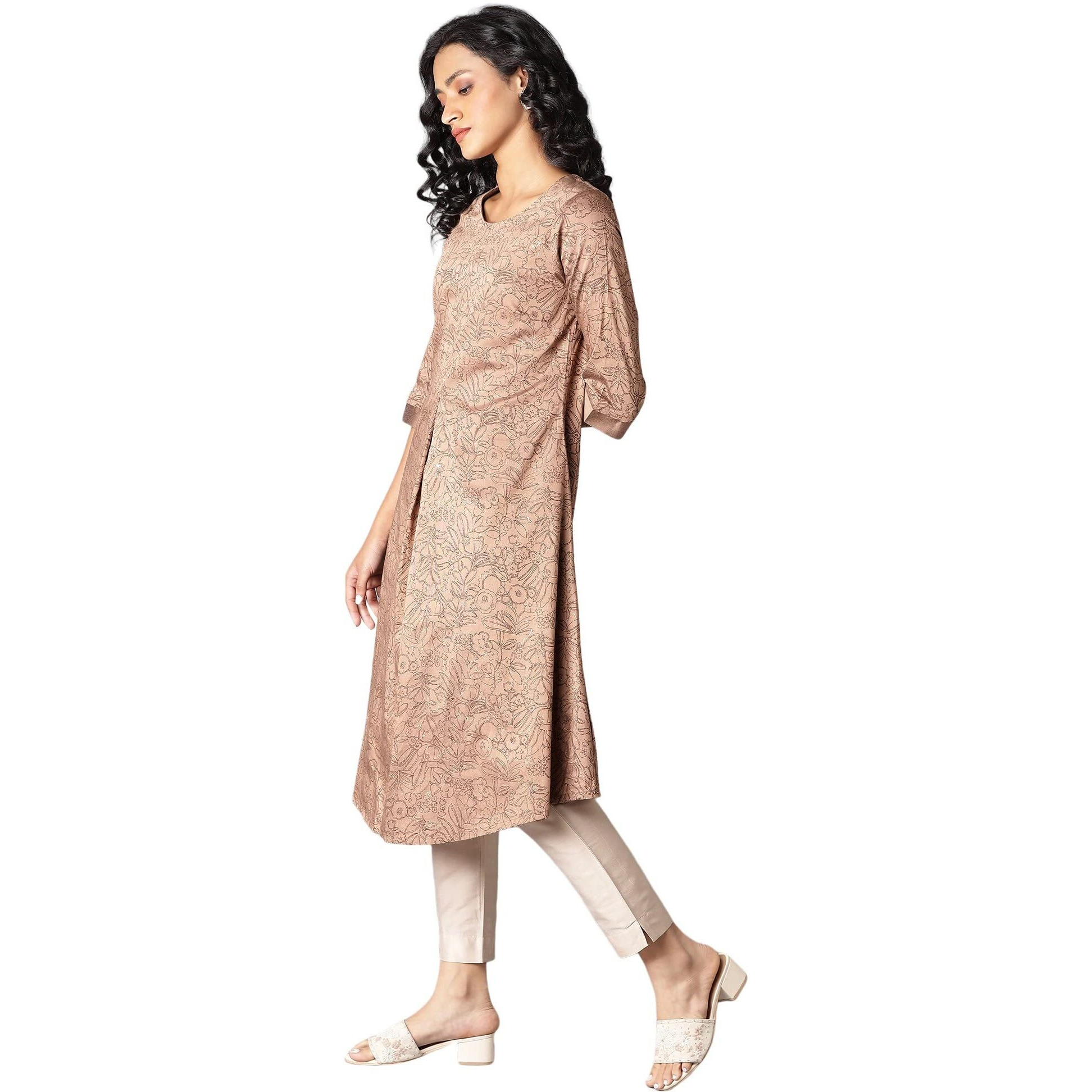 W For Woman Brown A-Line Printed Kurta_22Few17280-116749_L