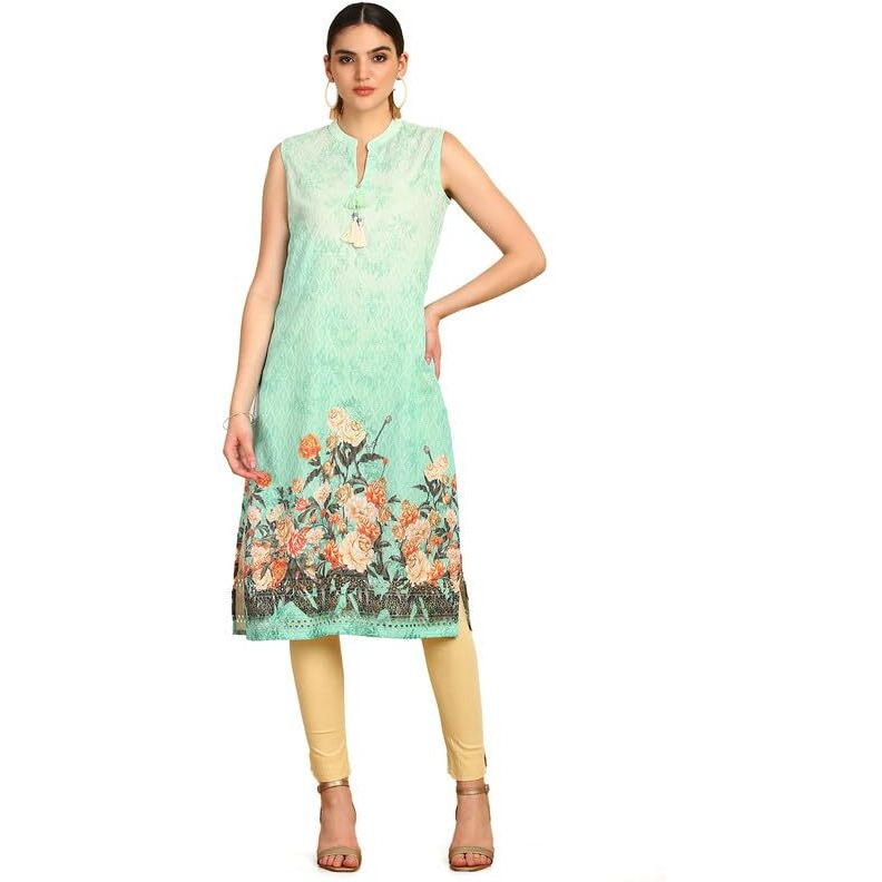 Soch Womens Turquoise Blue Chikankari Inspired Embroidered Kurta