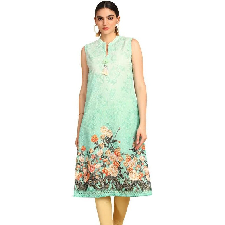 Soch Womens Turquoise Blue Chikankari Inspired Embroidered Kurta