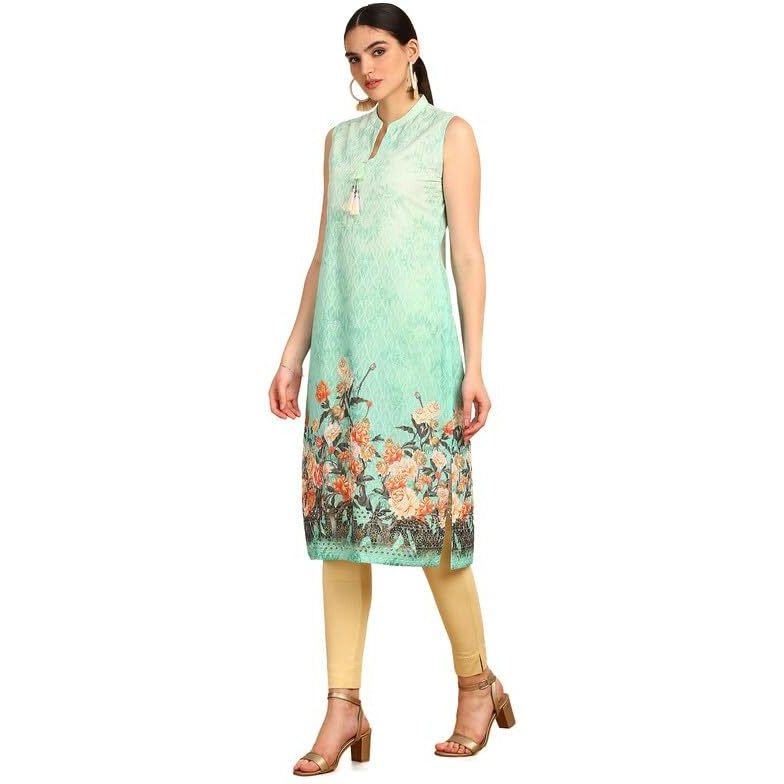 Soch Womens Turquoise Blue Chikankari Inspired Embroidered Kurta