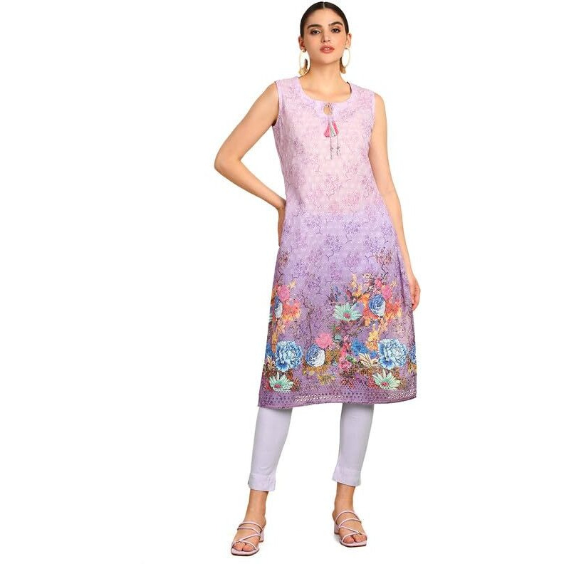 Soch Womens Purple Embroidered Kurta With Tie-Ups