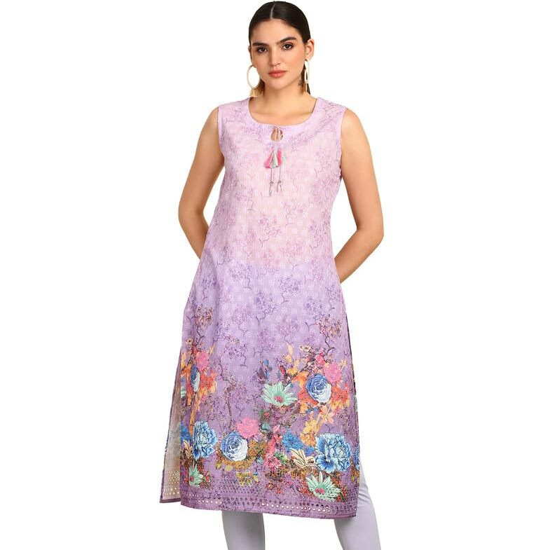 Soch Womens Purple Embroidered Kurta With Tie-Ups