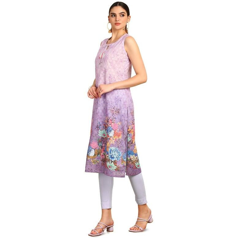 Soch Womens Purple Embroidered Kurta With Tie-Ups