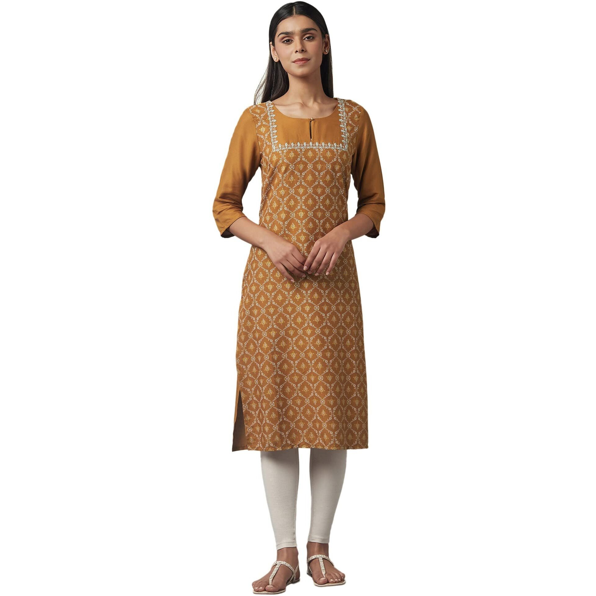 W For Woman Gold Embroidered Kurta_22Few17575-117521_Xs