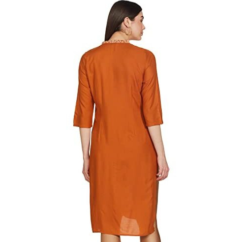 W For Woman Dark Yellow Floral Printed Straight-Long Kurta With Khadi And Embroidery