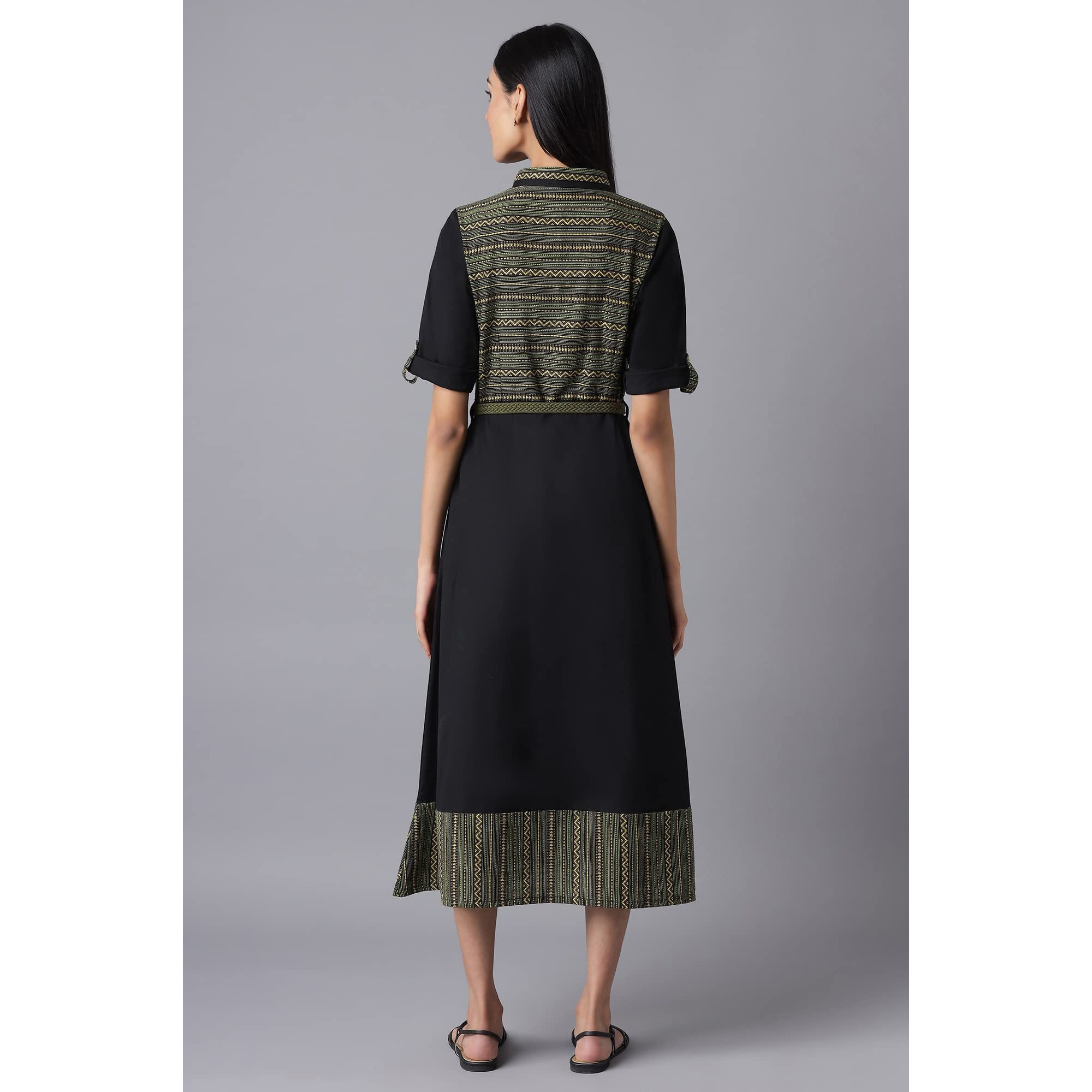 Aurelia Women's Cotton Black Flared Dress Below The Knee (22Fea12862-702979 Xl)