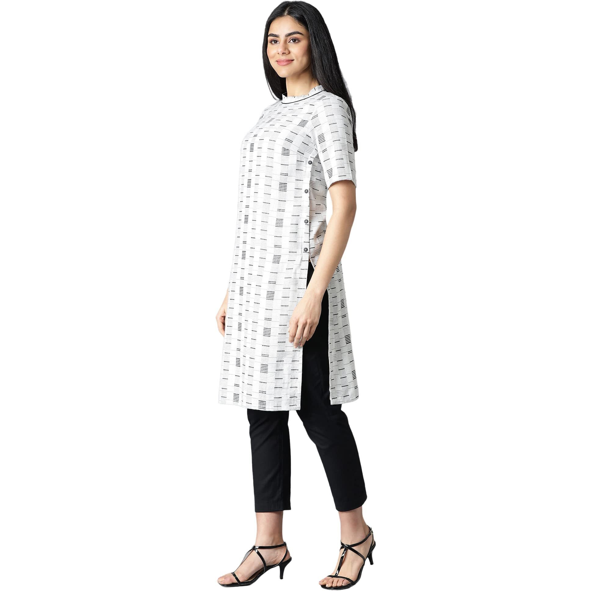 Aurelia Women's Grey Geometric Printed Printed Cotton Regular Kurta