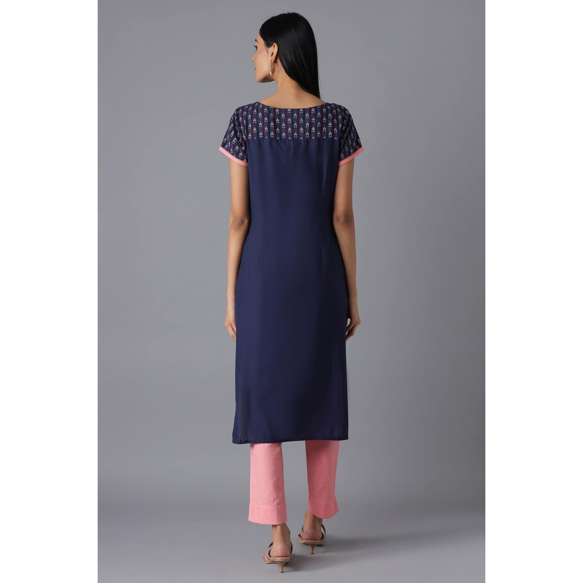 Aurelia Navy Geometric Printed Printed Cotton Regular Kurta For Women