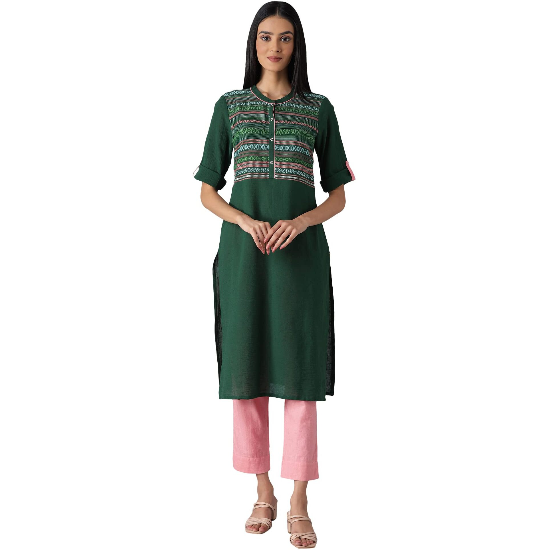 Aurelia Green Geometric Printed Printed Cotton Regular Kurta For Women