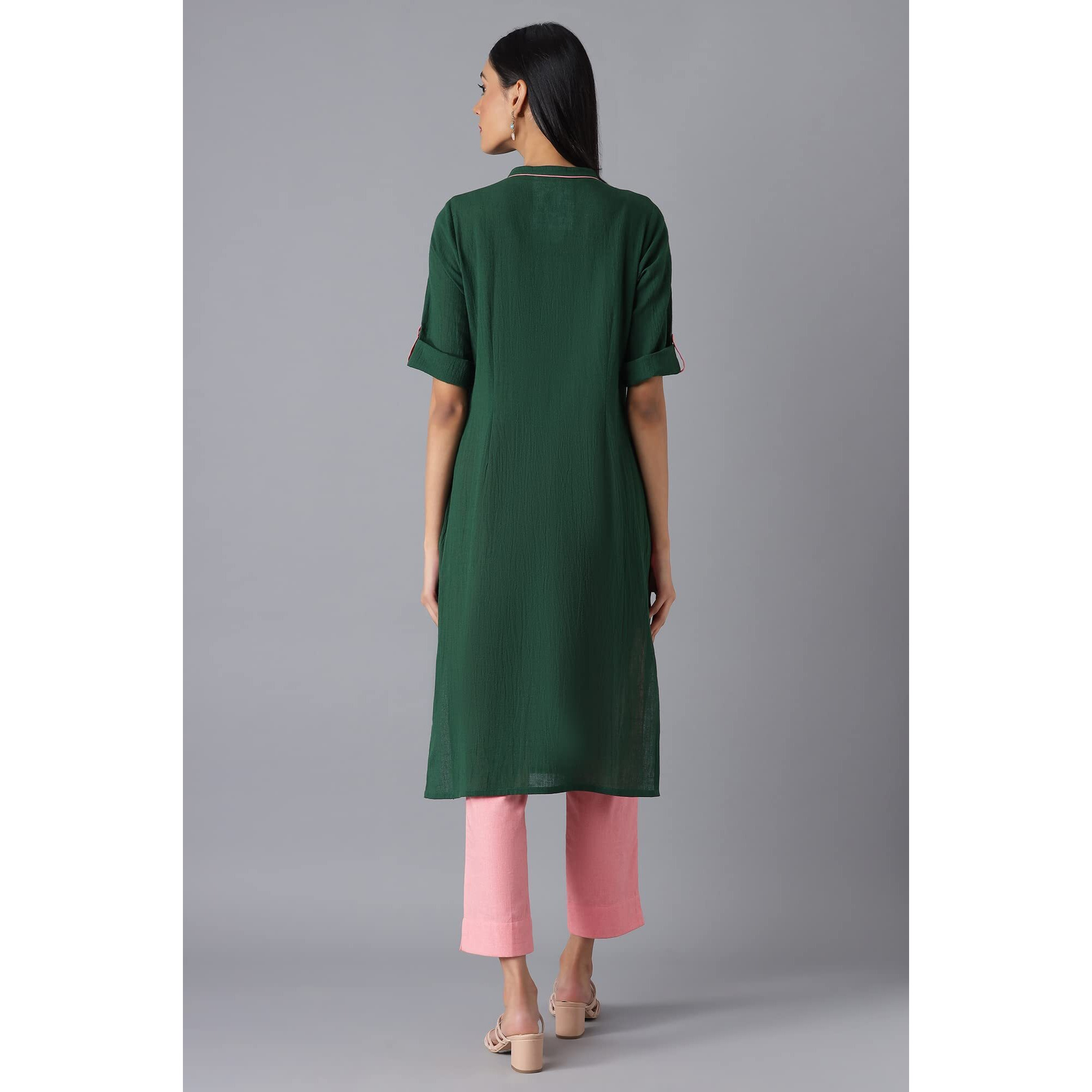 Aurelia Green Geometric Printed Printed Cotton Regular Kurta For Women