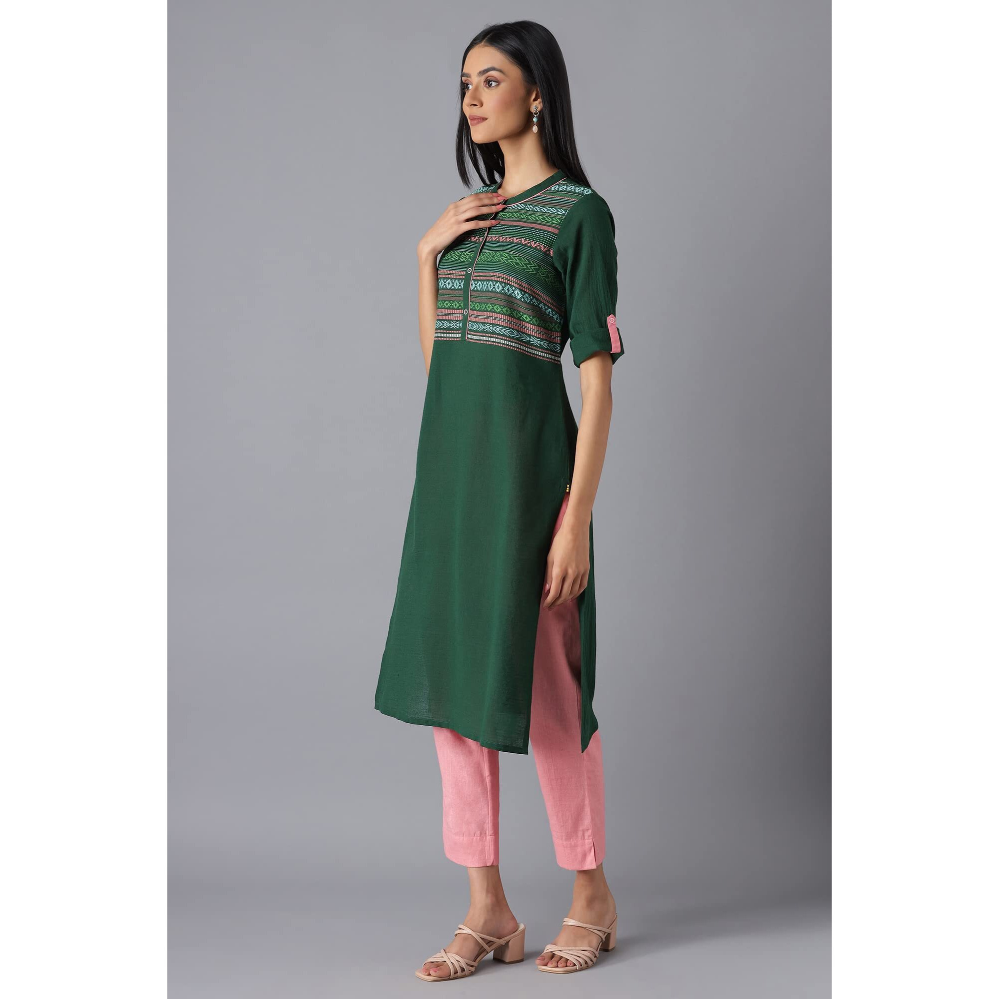 Aurelia Green Geometric Printed Printed Cotton Regular Kurta For Women