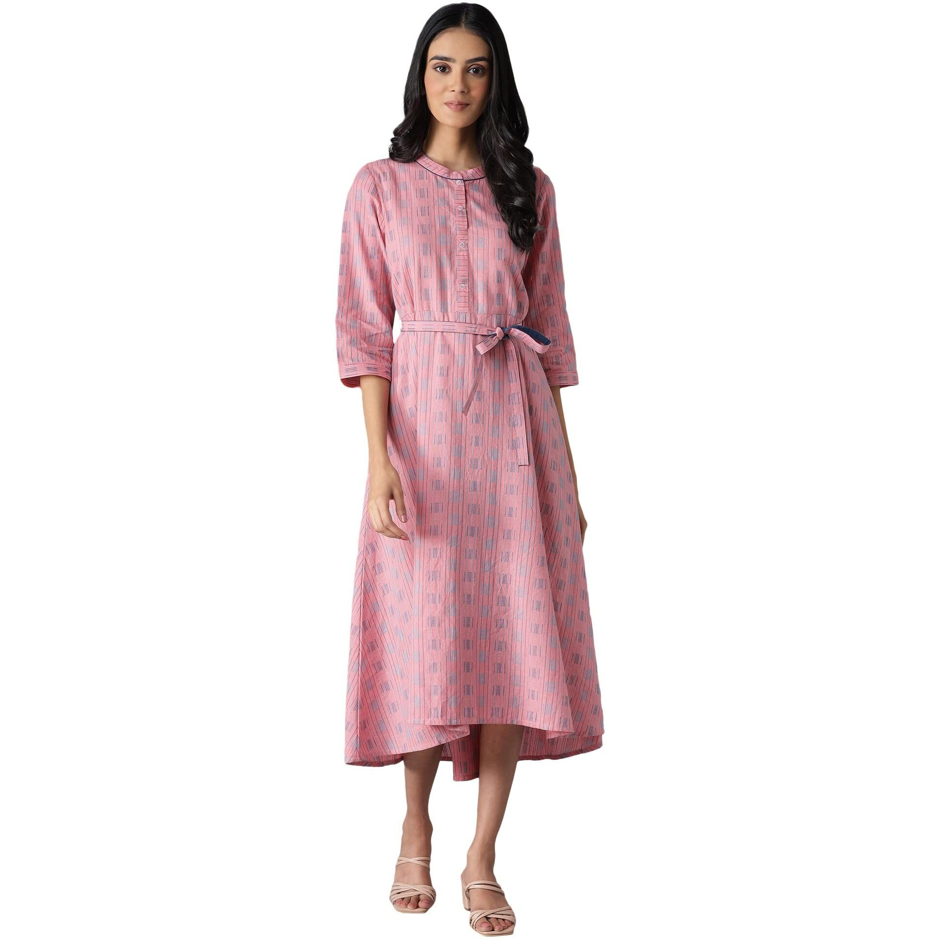Aurelia Women's Cotton Pink High-Low Dress Below The Knee (22Fea12886-701903 L)