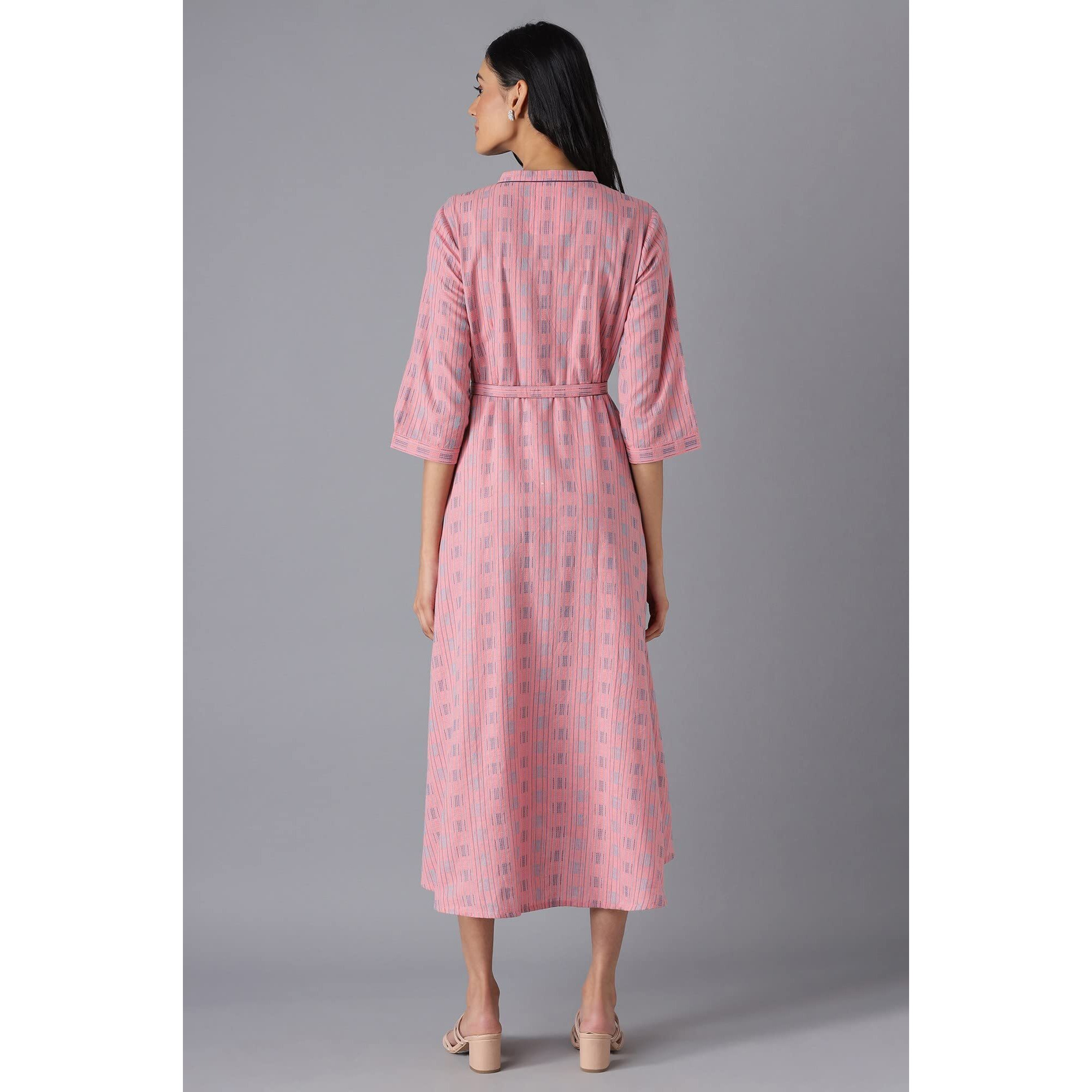 Aurelia Women's Cotton Pink High-Low Dress Below The Knee (22Fea12886-701903 L)