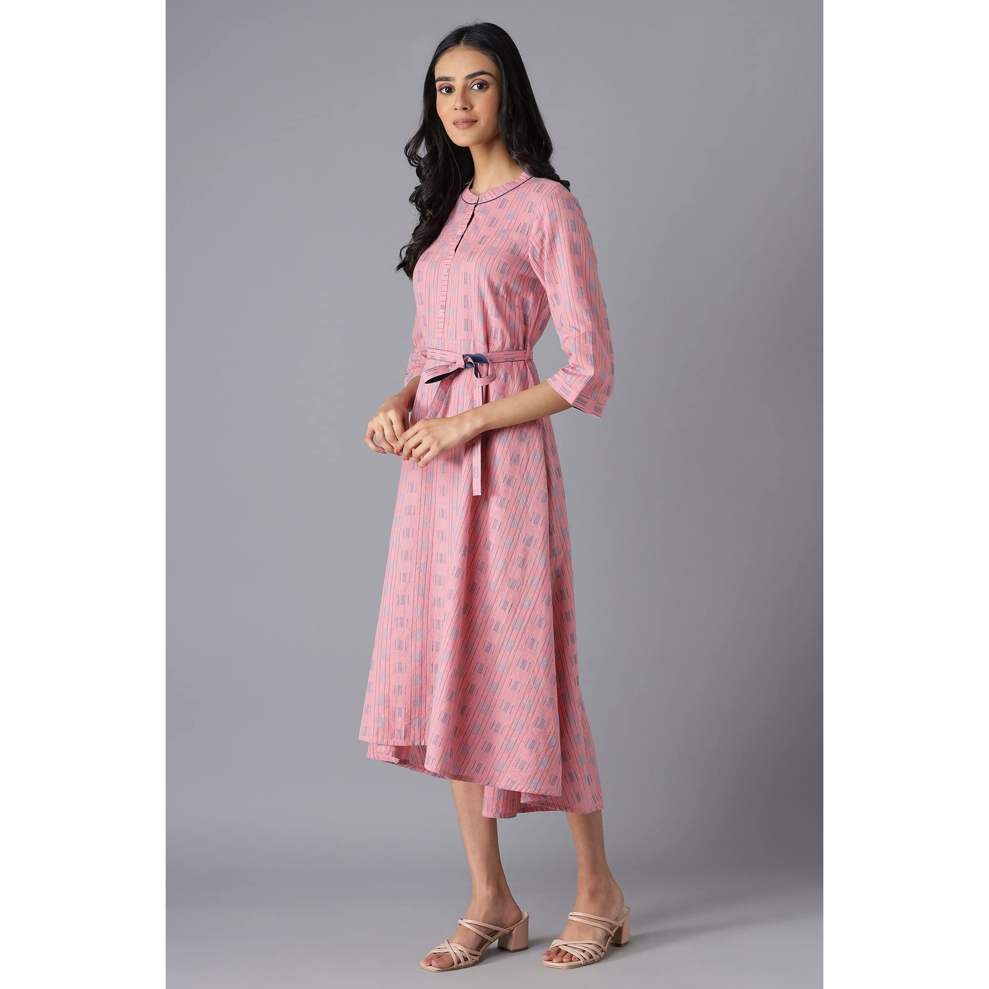 Aurelia Women's Cotton Pink High-Low Dress Below The Knee (22Fea12886-701903 L)