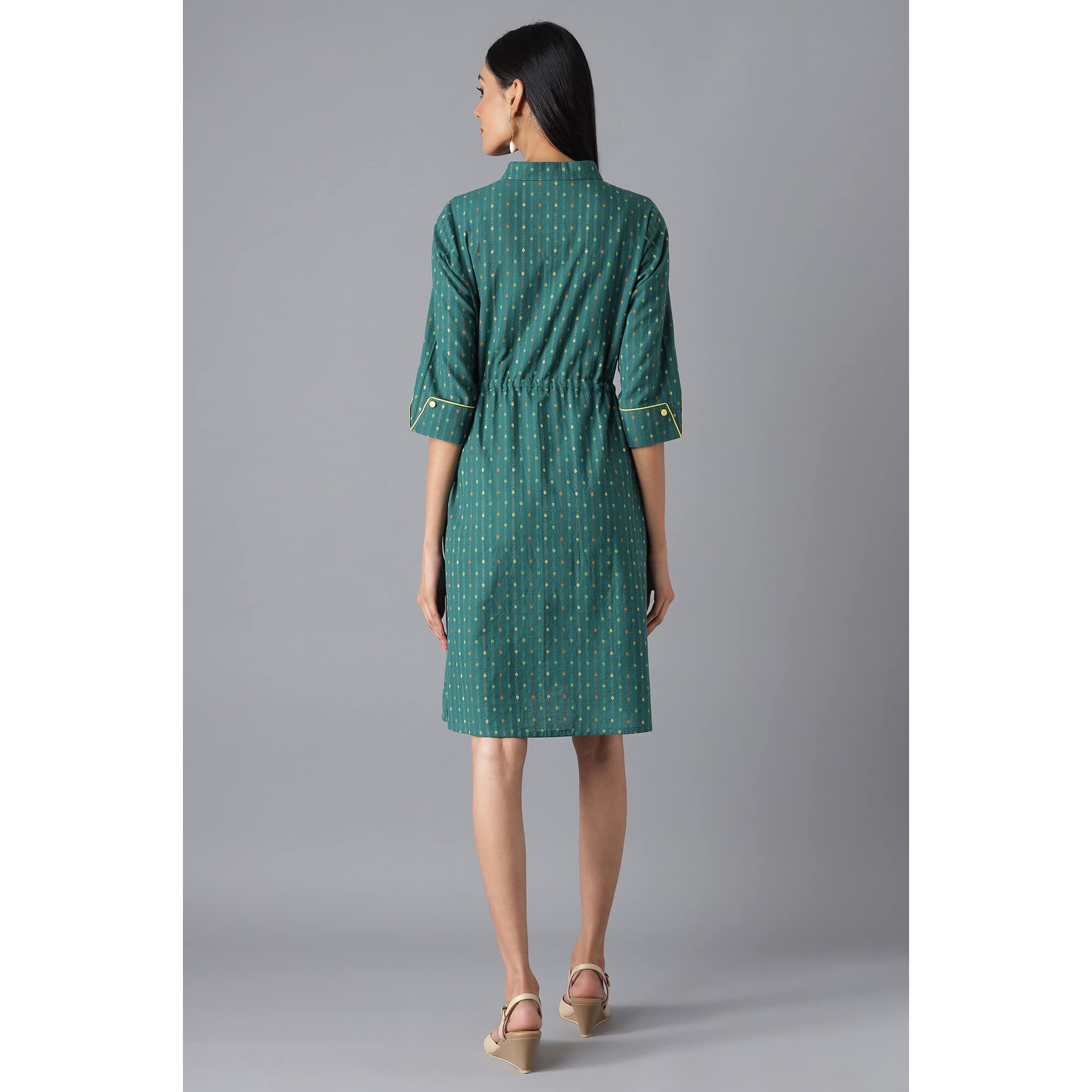 Aurelia Women's Cotton Black A-Line Dress Below The Knee (22Fea12869-701905_Green_M)